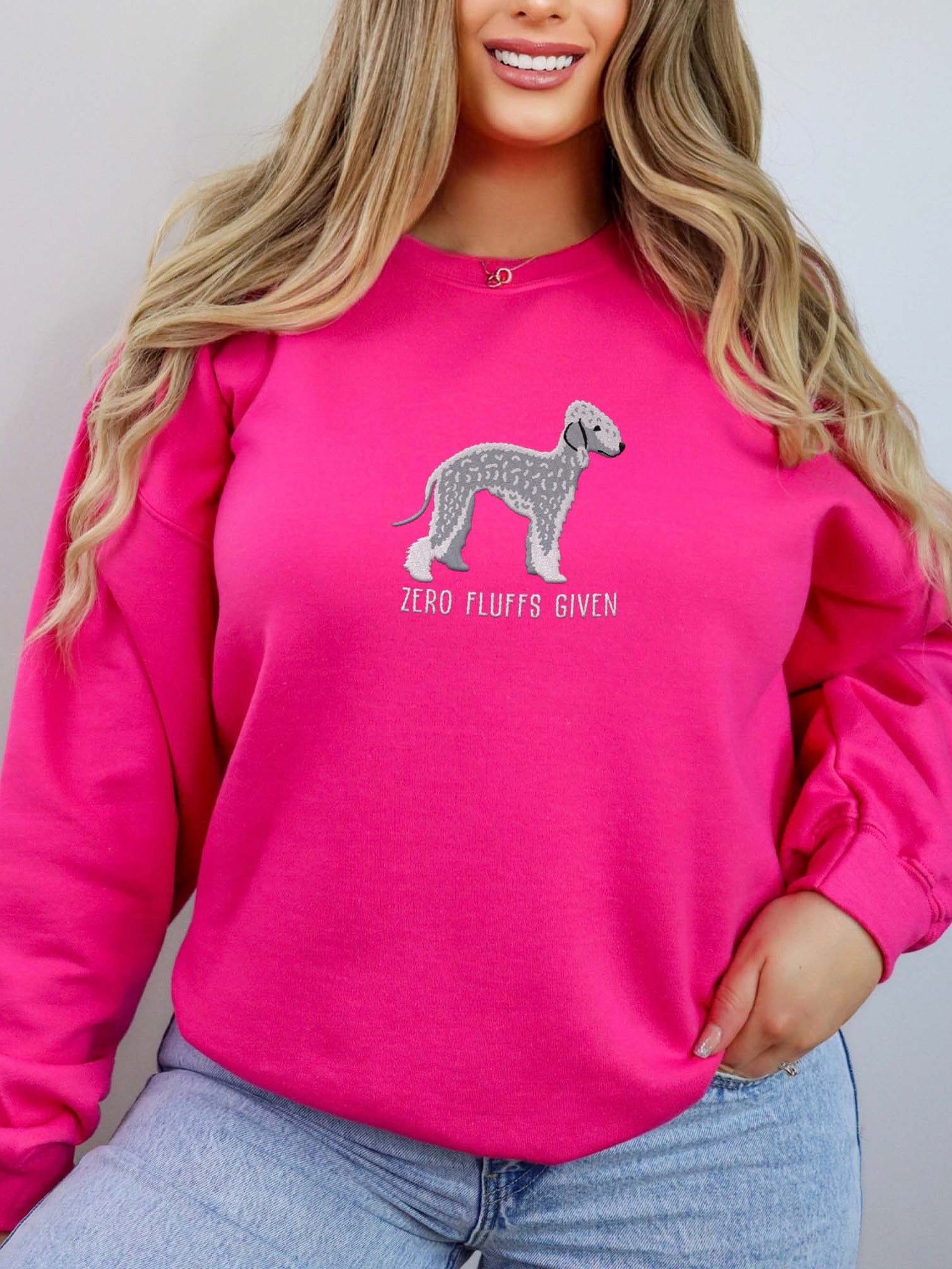 Zero Fluffs Given Sweatshirt (Embroidered) of a Bedlington Terrier(Blue) product image (2)