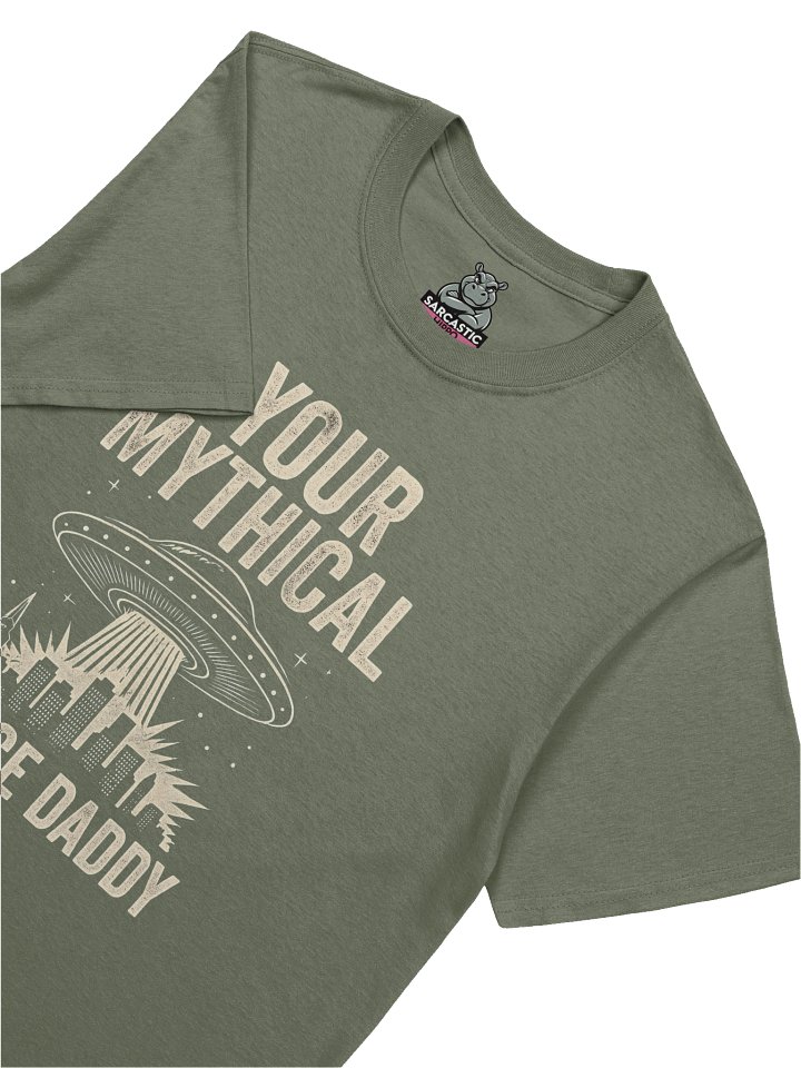 "Your Mythical Space Daddy" T-Shirt – Dark Sci-Fi Cityscape Graphic Tee | Funny Sarcastic Alien Humor Shirt product image (1)
