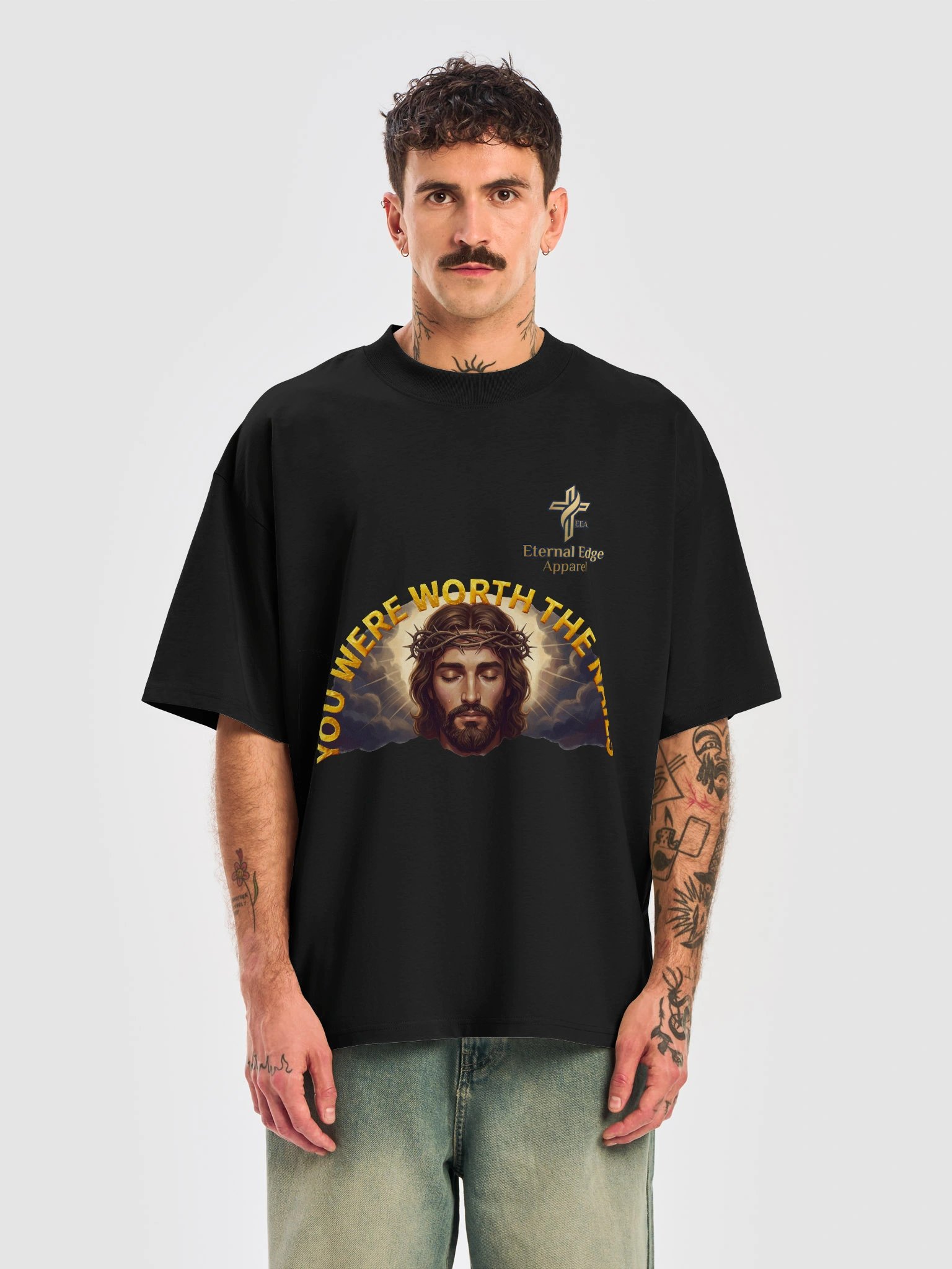 Wear His love — the Worth The Nails Christian t-shirt in 100% organic heavyweight cotton with an oversized fit. Shop Eternal Edge Apparel now. product image (25)