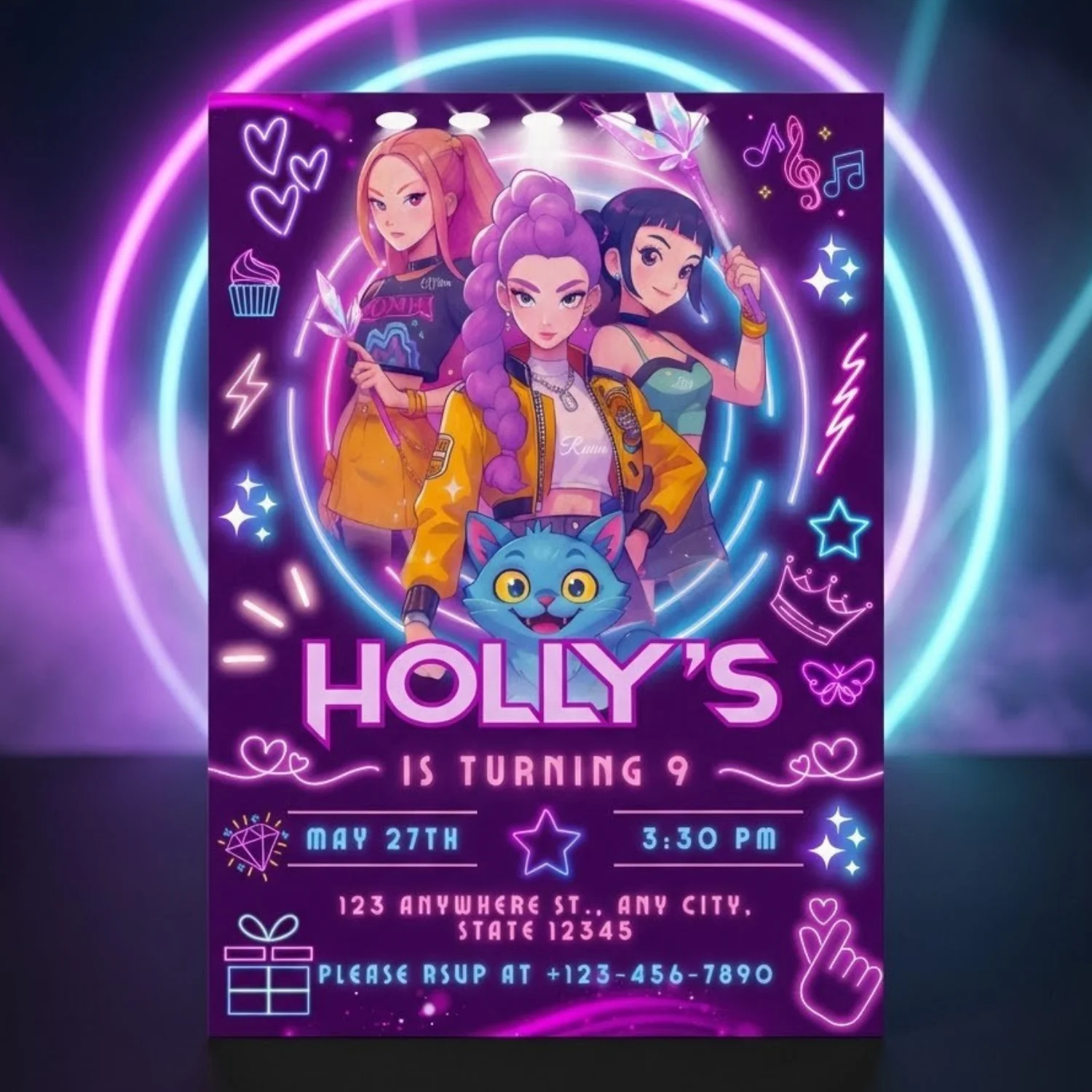 K-Pop Demon Hunters Birthday Invitation – Editable Canva Template product image (1)