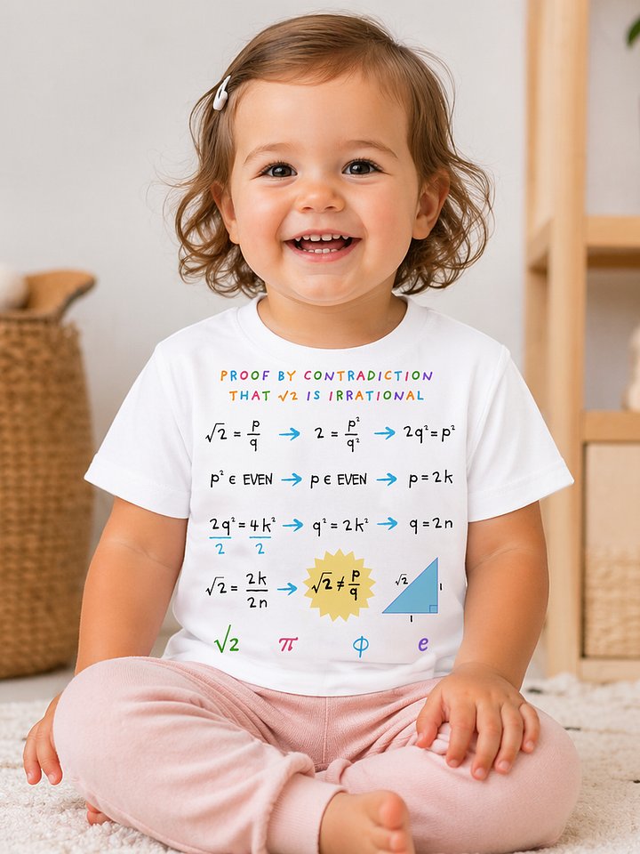 Proof by Contradiction: Square Root of 2 is Irrational - Math Toddler T-Shirt in White product image (2)
