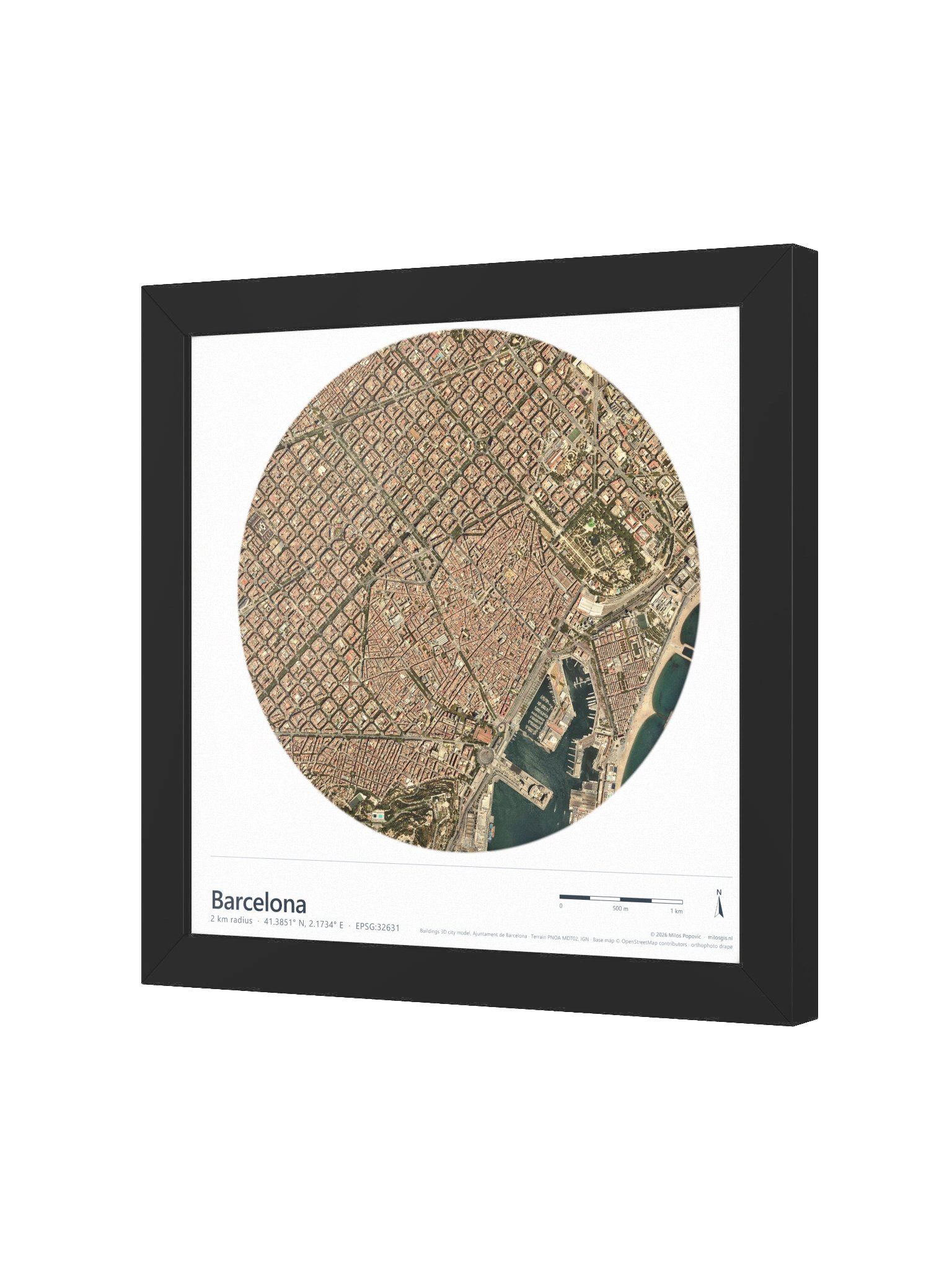 Barcelona Aerial: Path-Traced 3D City Map · Framed Matte Poster product image (8)
