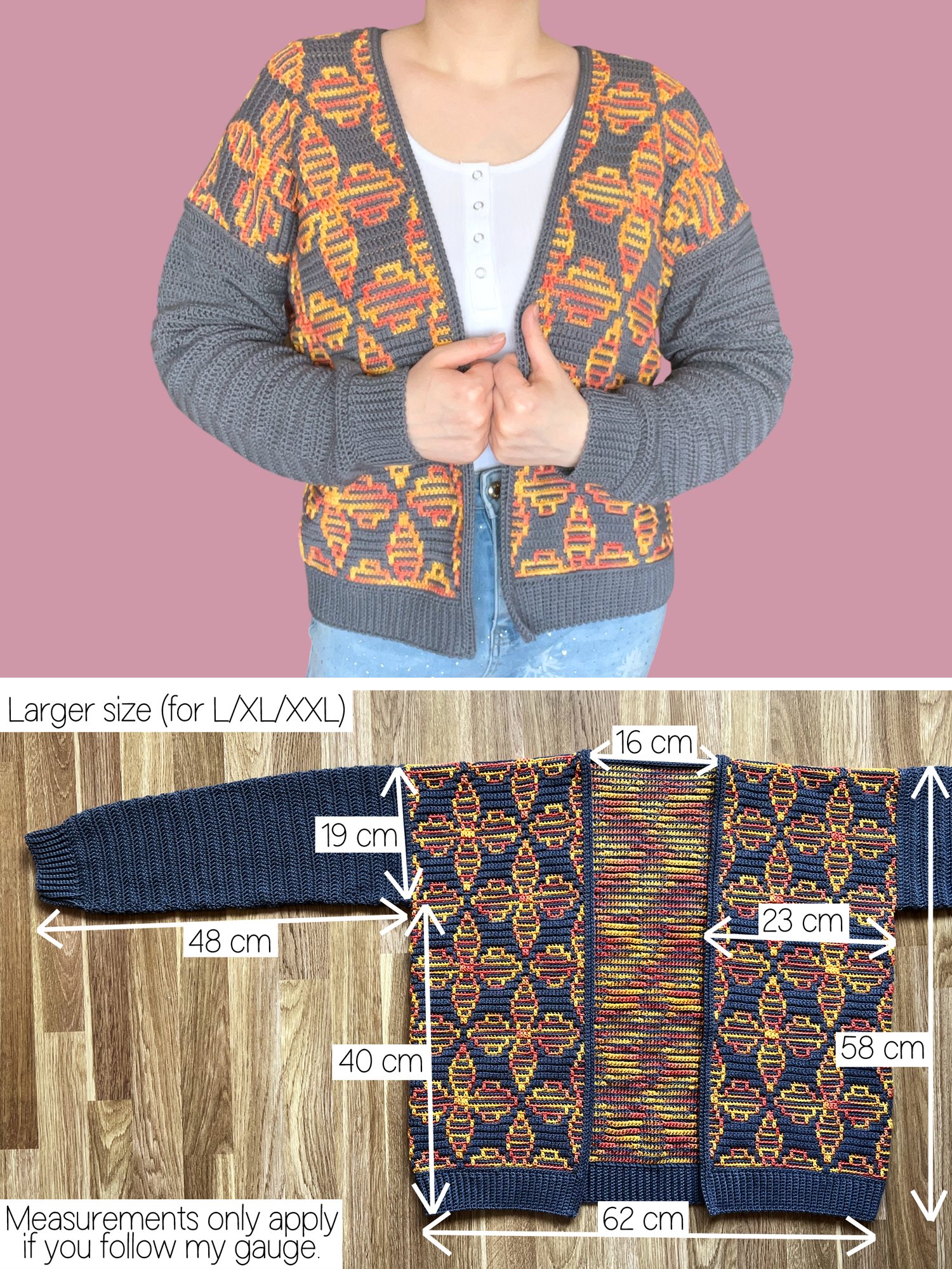 Crochet Pattern: Floral Mosaic Cardigan, One Size Only for L, XL, XXL product image (3)