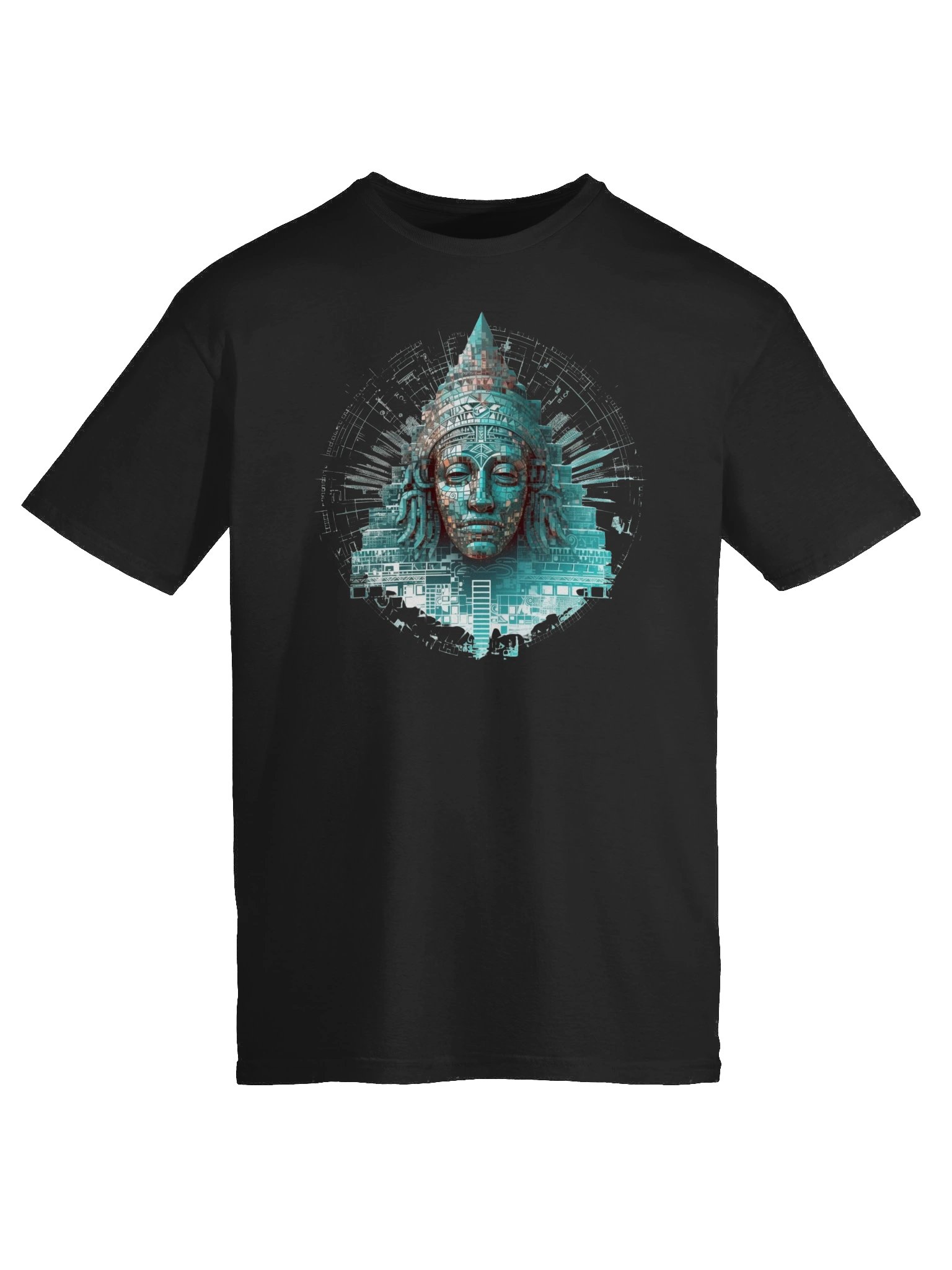 🪶 Digital Temple – Futuristic Mayan Mask - Unisex Softstyle Gildan T-Shirt product image (4)
