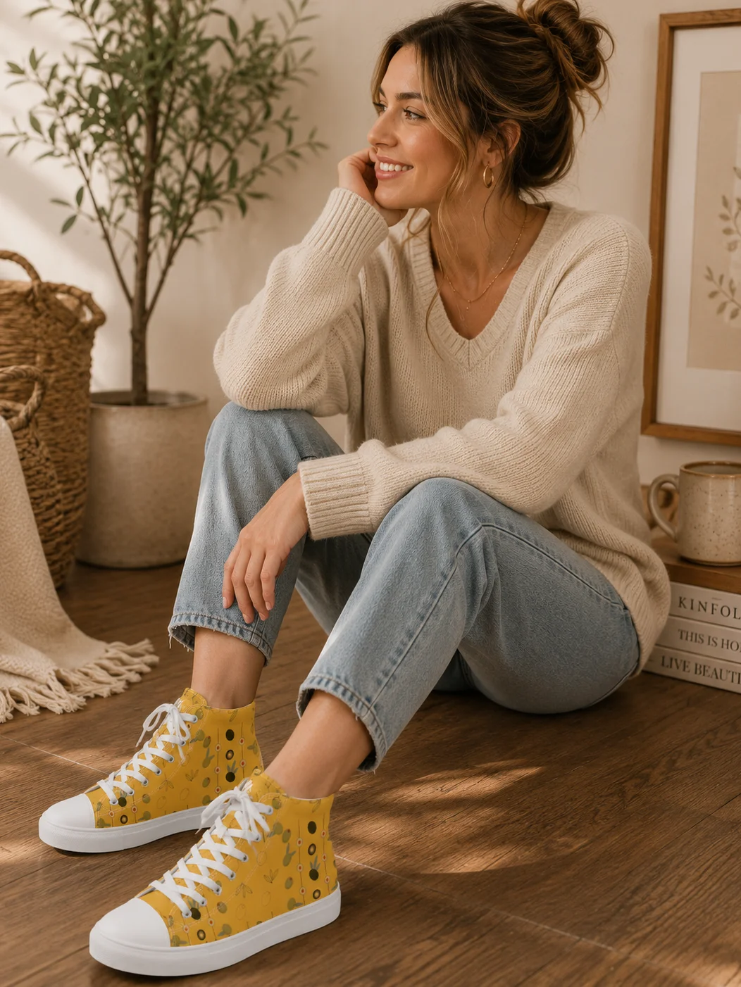 Olive Geometry Women's High Top Canvas Shoes – Mustard product image (10)