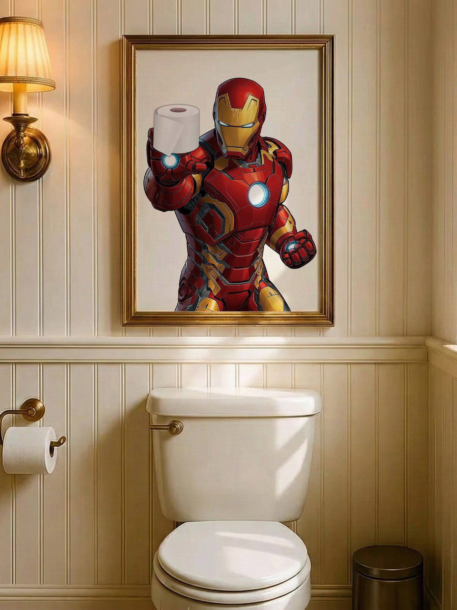IRON MAN Funny Superhero Bathroom Art, Toilet Paper Comic Poster product image (2)