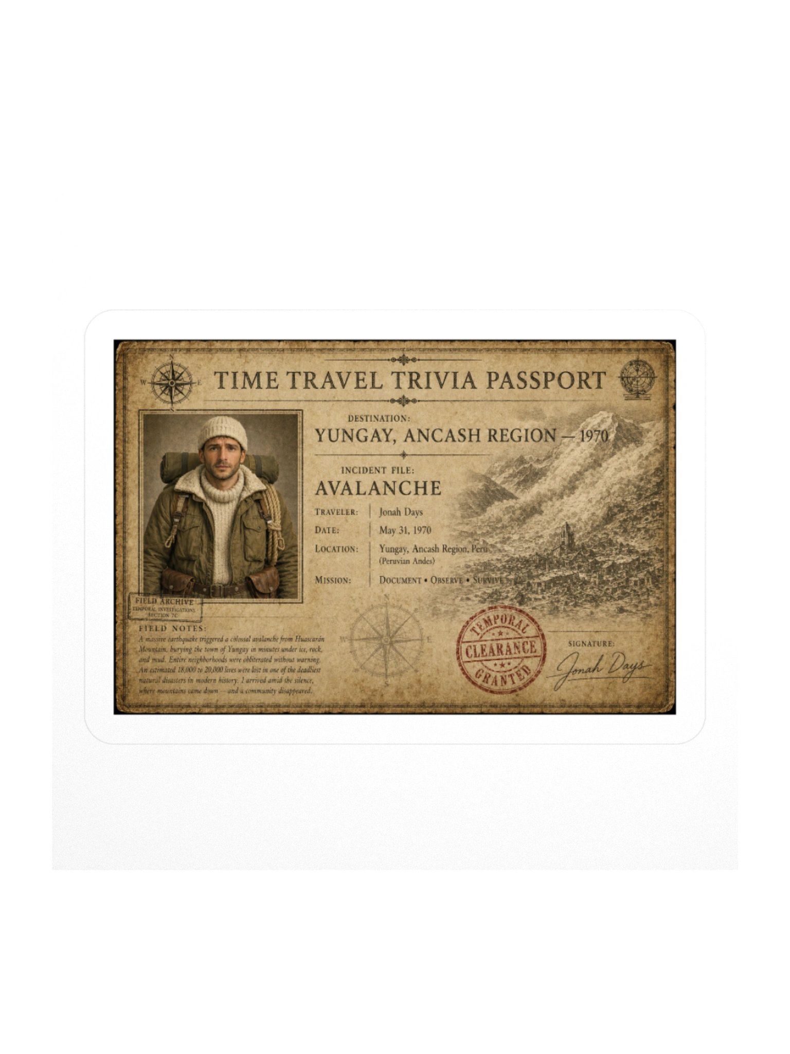 Yungay Avalanche — 1970 Incident Passport Sticker product image (1)