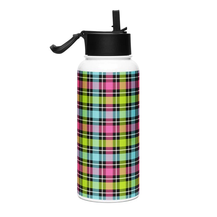 Neon Checkered Plaid Water Bottle product image (1)