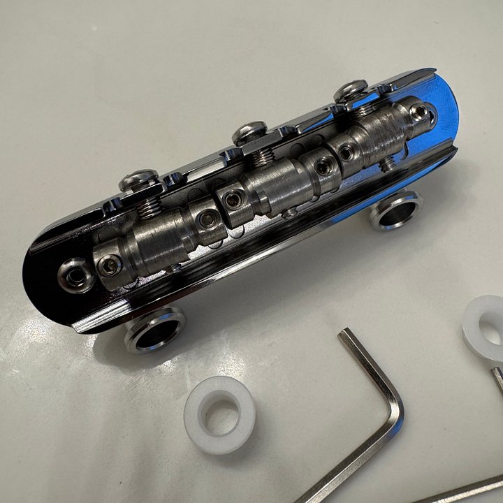 “The Goliath” Chrome-Plated Brass Jazzmaster / Jaguar / Mustang Bridge with USA Made Compensated Vintage Style Steel Saddles product image (1)