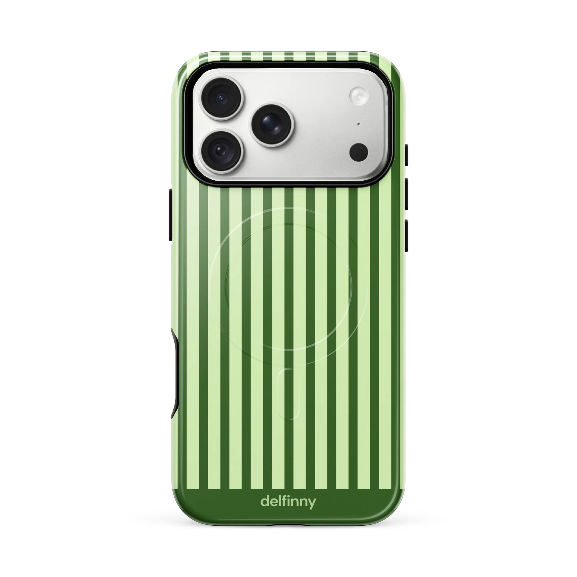 Striped Phone Case for iPhone 18 Series – MagSafe Compatible (Glossy Forest Green) product image (1)