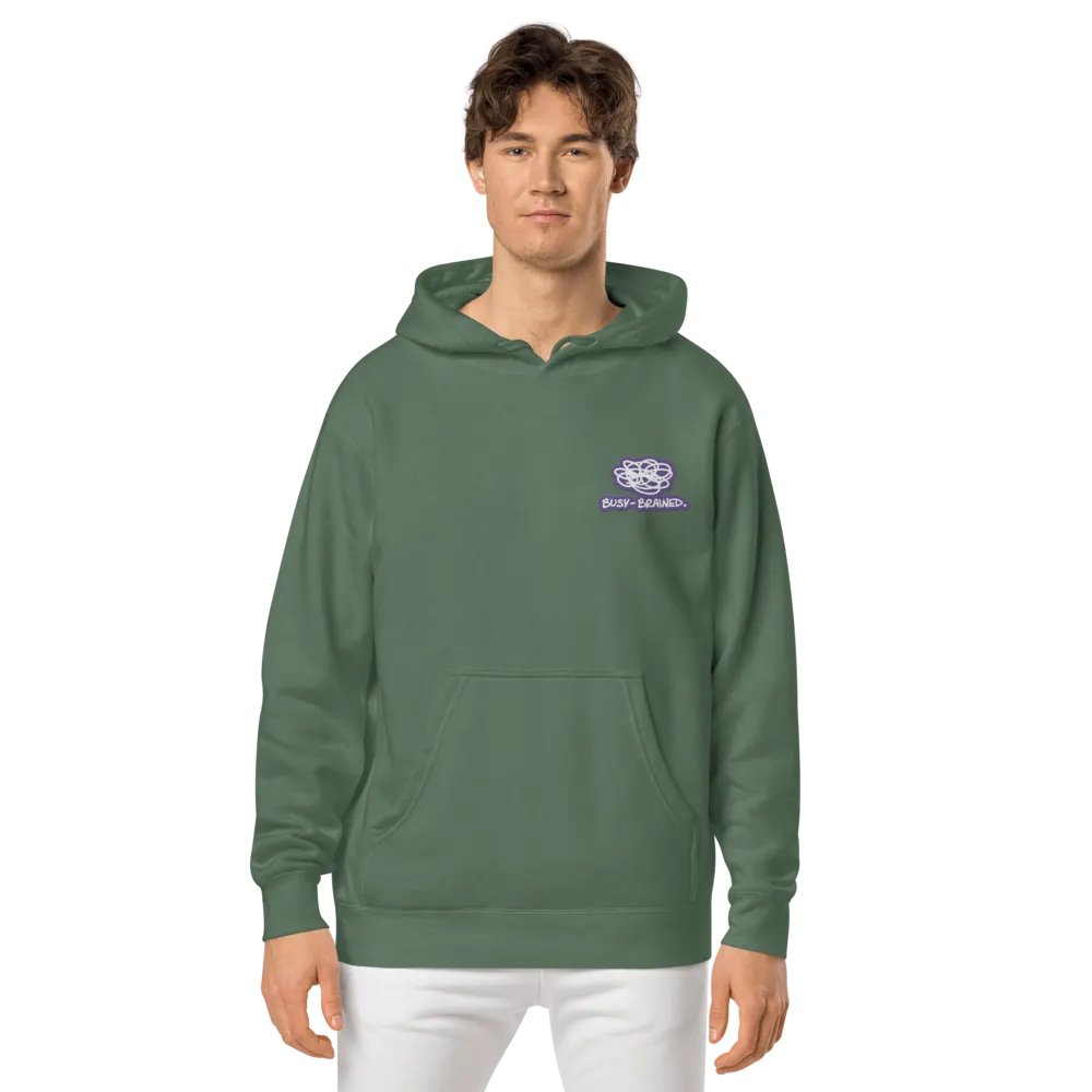 BUSY-BRAINED (L.C. purple bubble design 2) embroidered pigment hoodie product image (13)