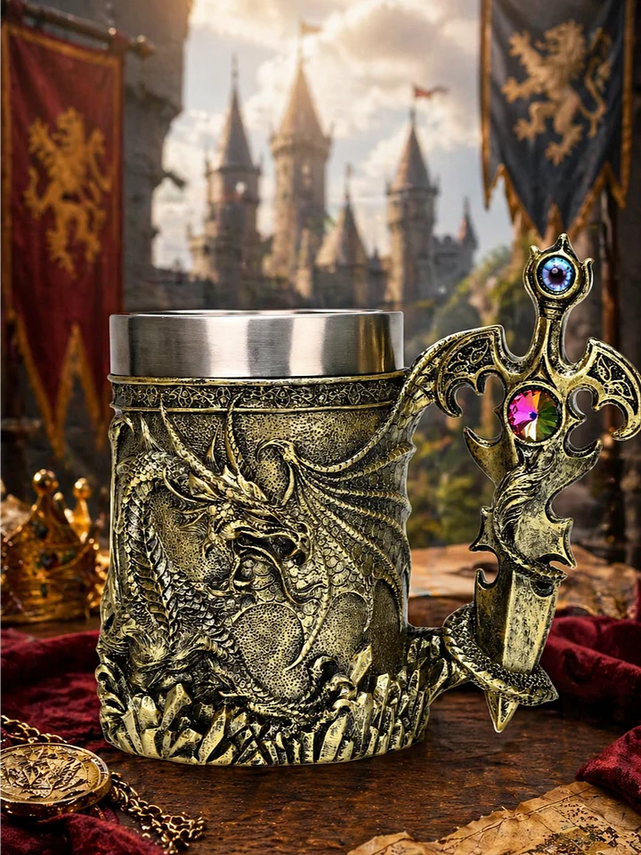 The Armored Kingdom Gold Sentinel Dragon Mug-Durable-Fantasy-Medieval-Custom Made product image (1)