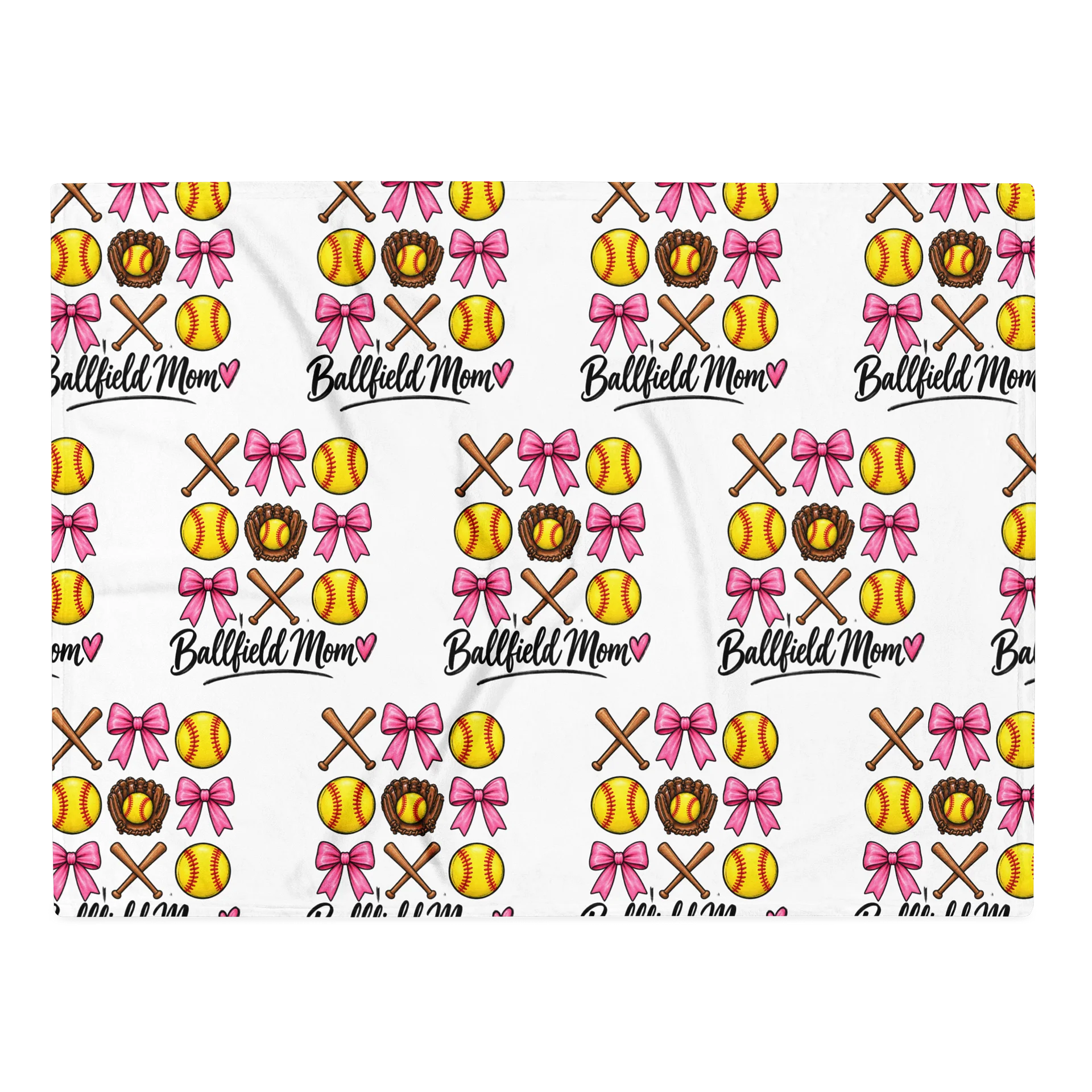 Softball Tic-Tac-Toe Throw Blanket | Pink Bow Ballfield Mom Bleacher Blanket product image (1)