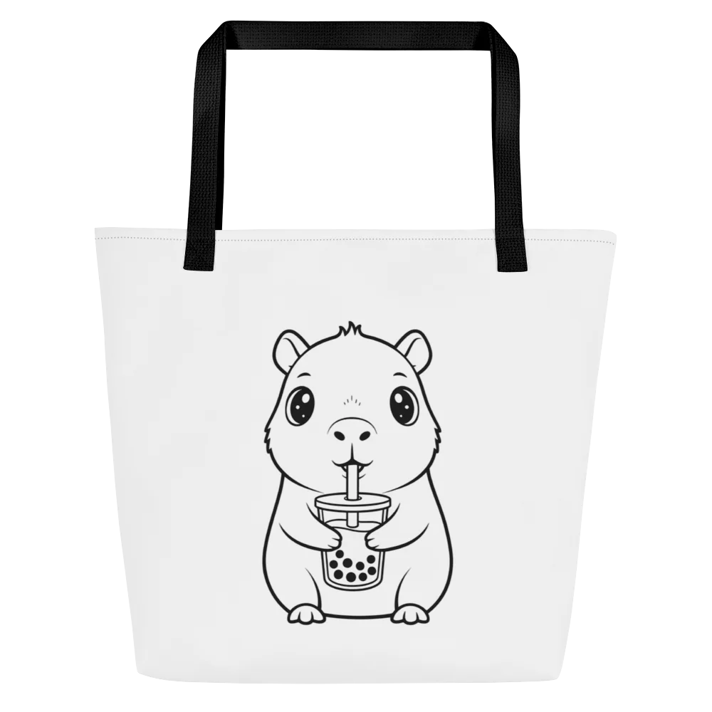 Capybara Drinking Bubble Tea Tote Bag Cute Kawaii Design Animal Boba Reusable Shoulder Bag product image (2)