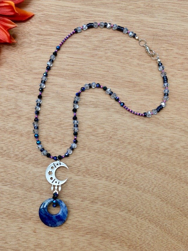 Blue Sodalite Gemstone Donut Pendant Moon Necklace product image (3)