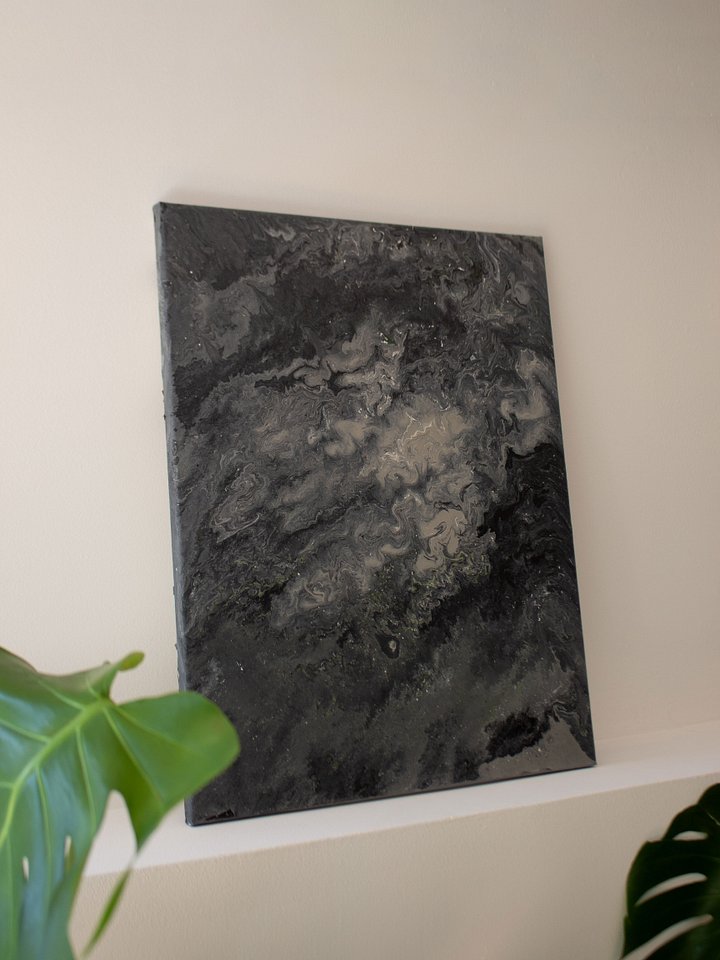 Shades of Grey Abstract Acrylic Pour Painting on 16x20 Inch Canvas | Modern Marble Art product image (2)