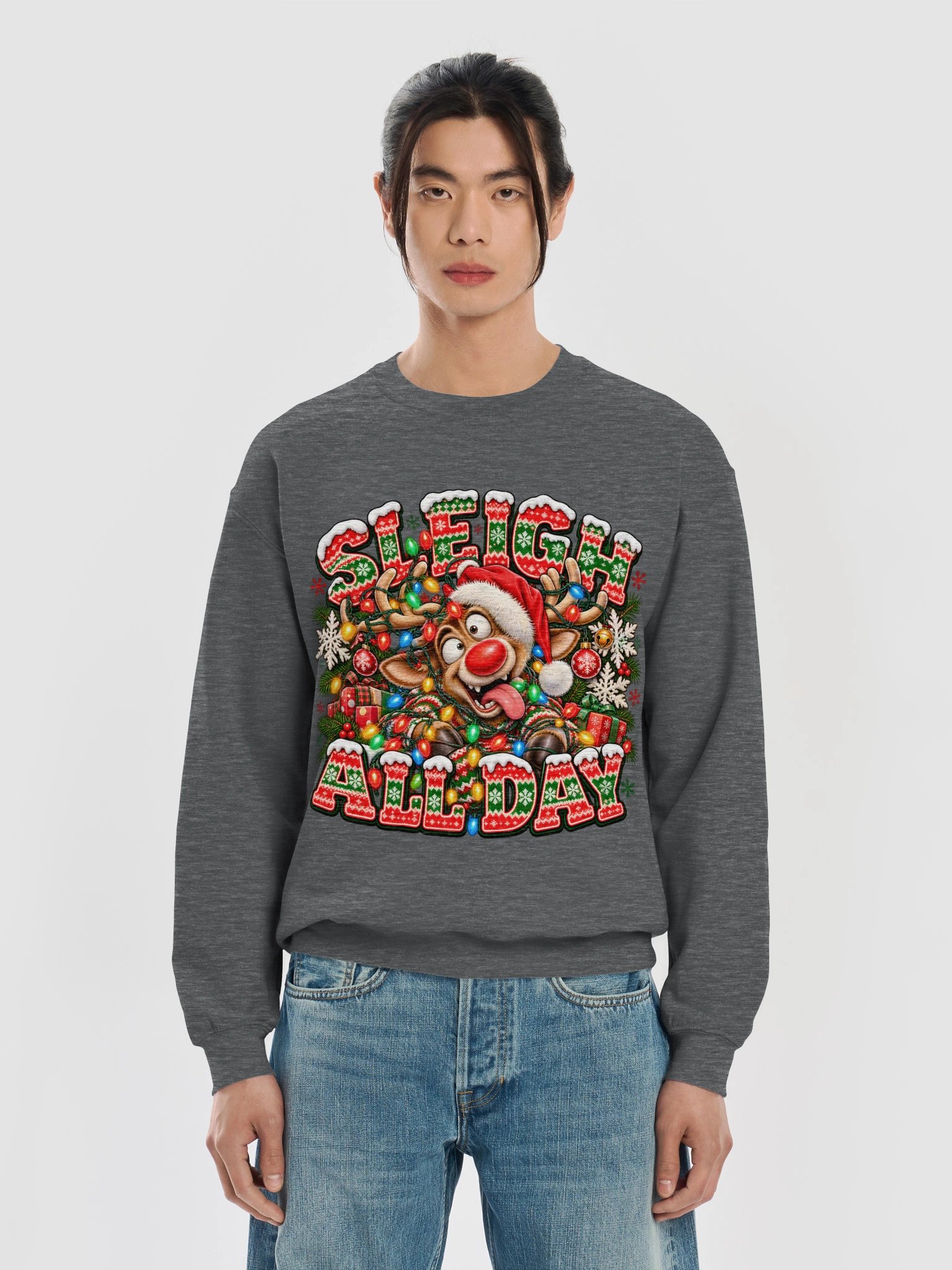Sleigh All Day | Funny Reindeer Ugly Christmas Sweatshirt product image (5)
