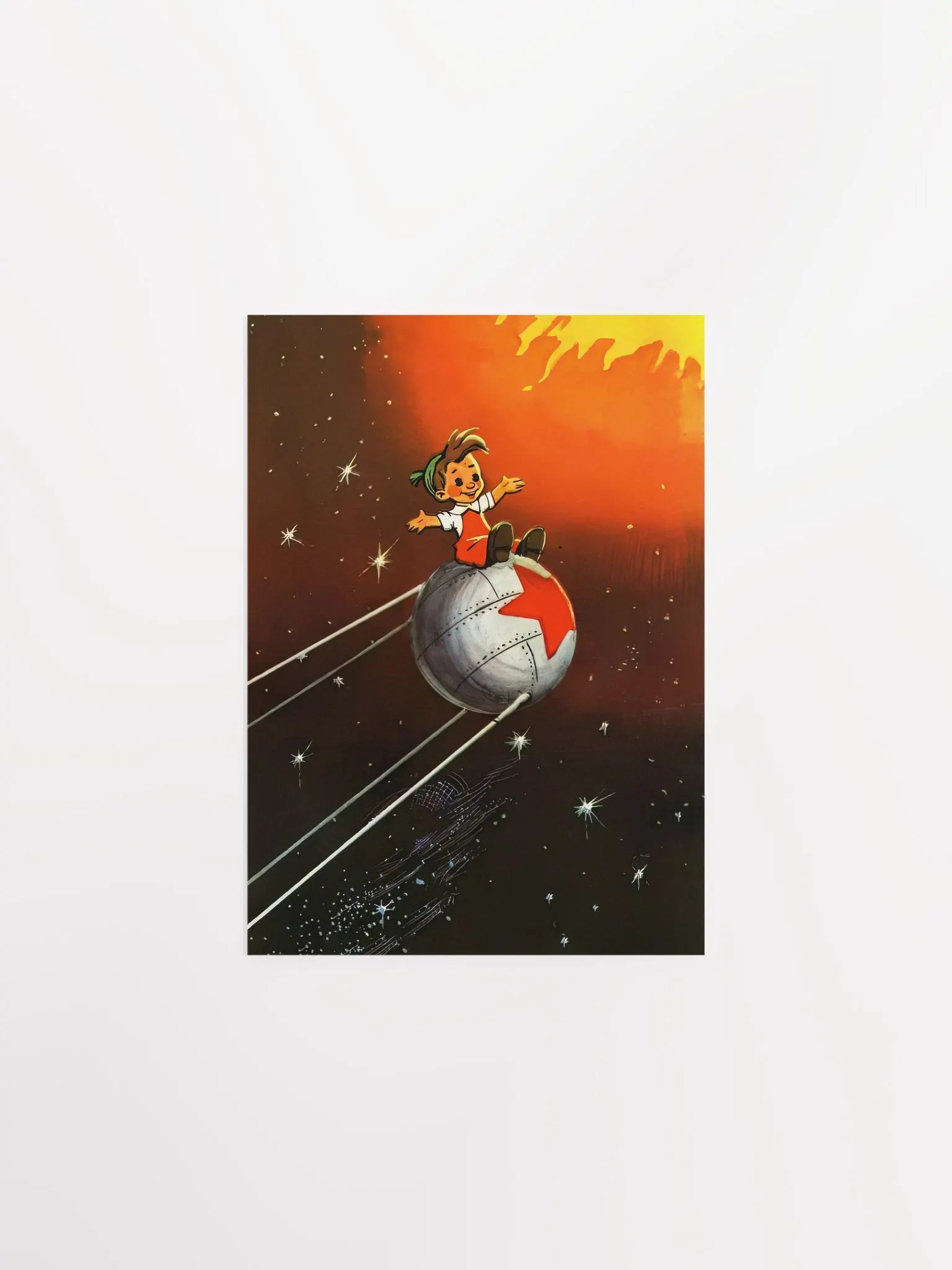 Murzilka on a Sputnik, USSR 1960 — Soviet vintage space art poster, soviet poster, propaganda poster, soviet retro space, space wall art product image (8)