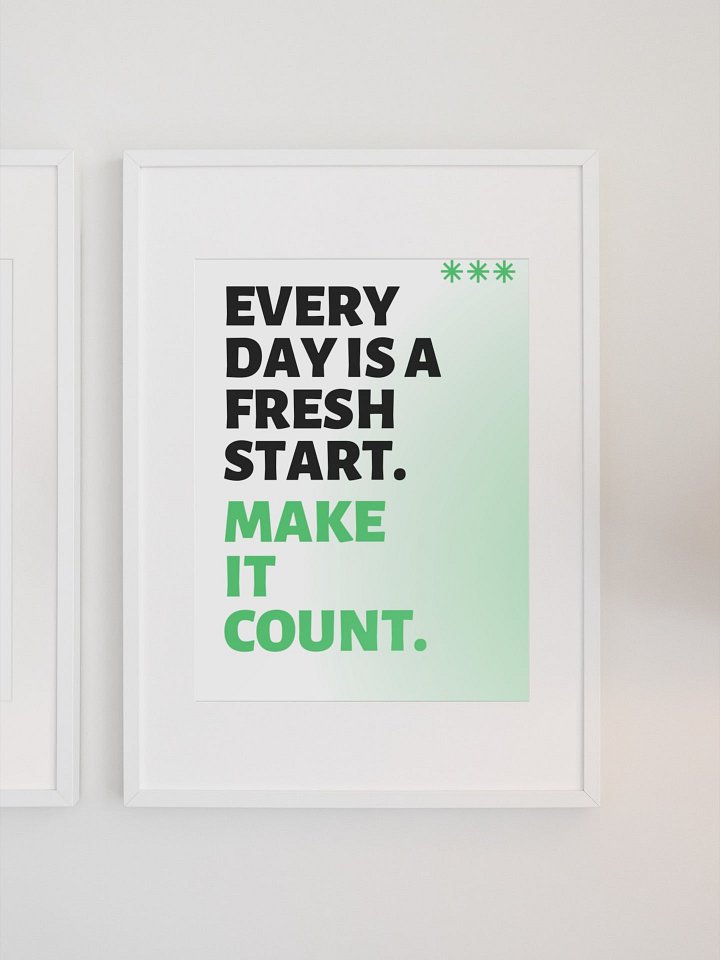 Inspirational Daily Fresh Start Poster, Positive Mindset Quote Wall Art, Motivational Home Decor, New Beginnings Office Artwork, Green Decor product image (1)