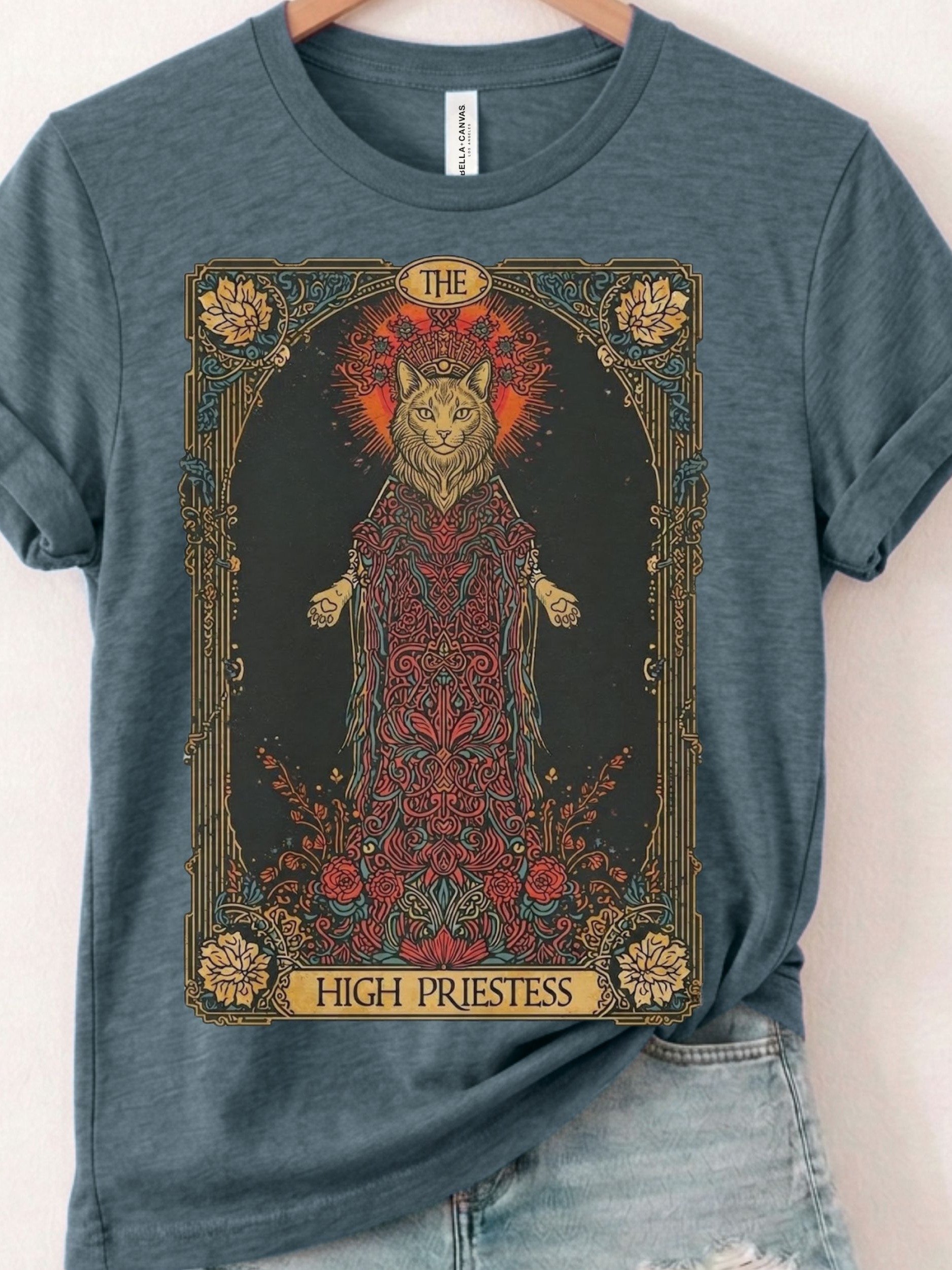 High Priestess Cat Shirt, Mystical Tarot Card Tee product image (1)