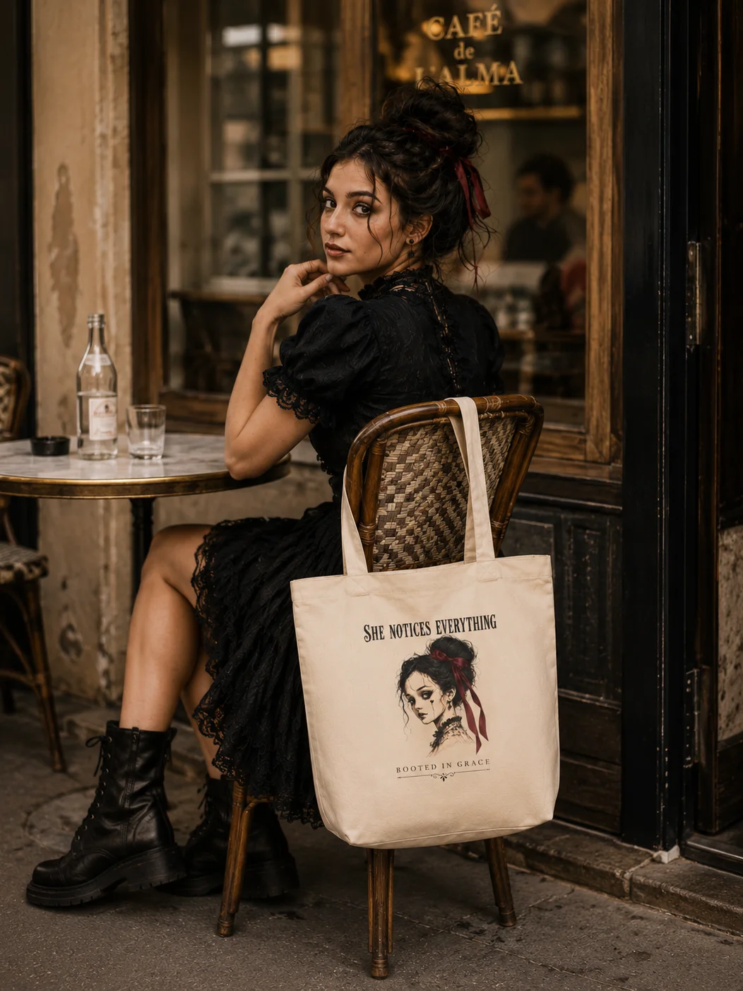 She Notices Everything Tote Bag | Vintage Inspired Organic Cotton Carryall product image (2)