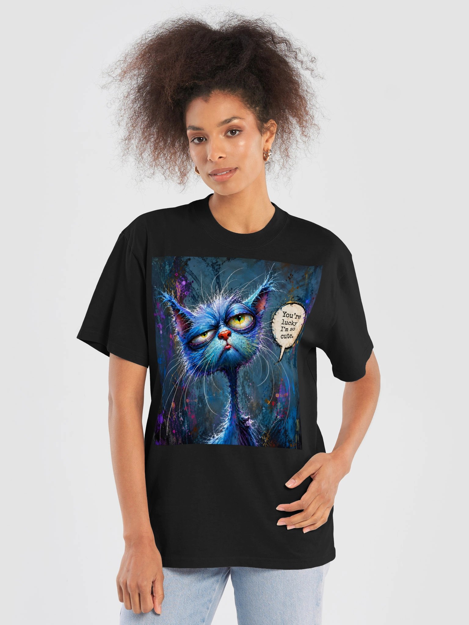 You’re Lucky I’m So Cute Blue Cat T-Shirt | Funny Unisex Graphic Tee | Colorful Artistic Cat Shirt product image (6)