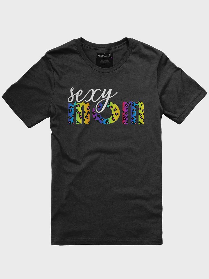 Sexy Mom T-Shirt; White with Bright Rainbow Leopard Pattern product image (2)