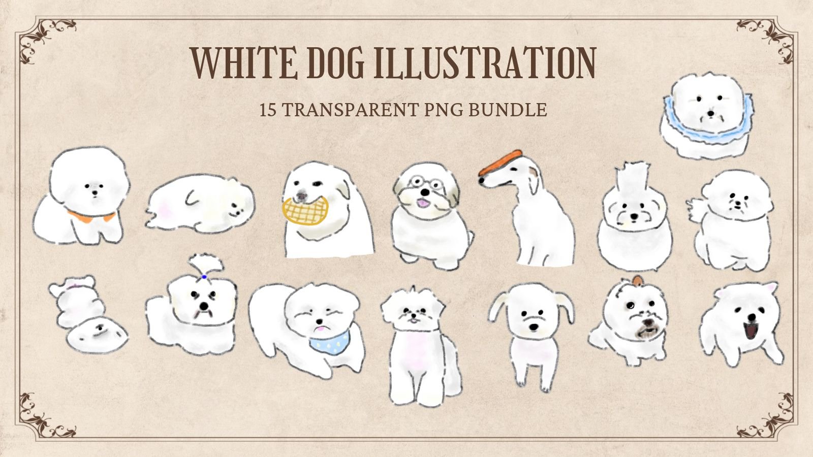 15 Hand-Drawn White Dog PNG Clipart Bundle product image (1)