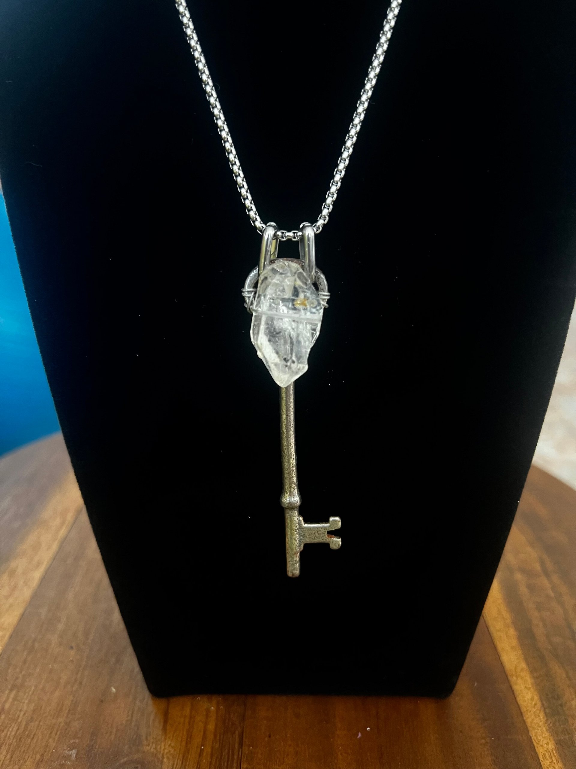 Vintage Skeleton Key and Large Herkimer Necklace product image (1)