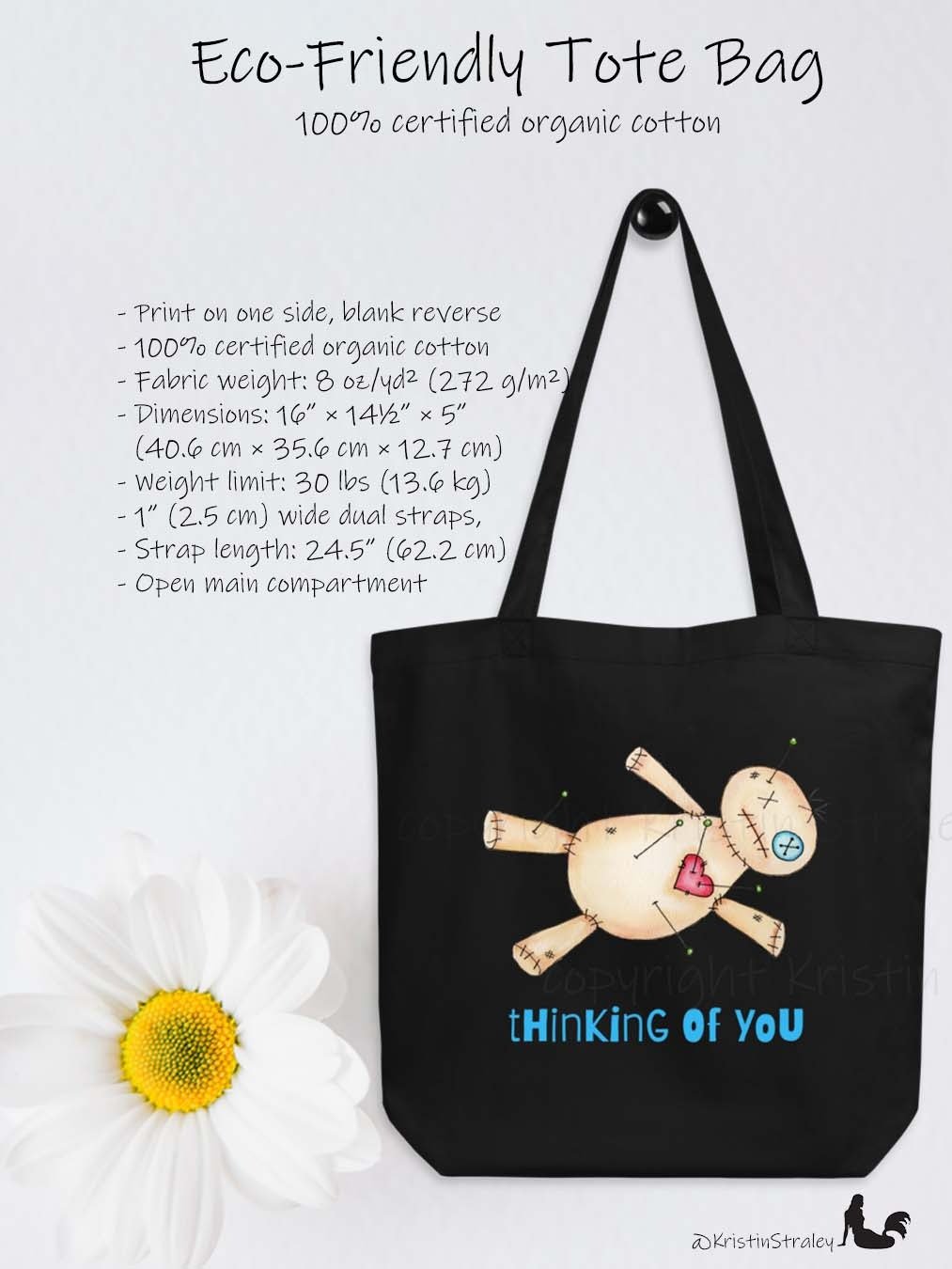 Painted Poppet Voodoo Doll "tHinKinG Of YoU" Eco Cotton Tote Bag product image (3)