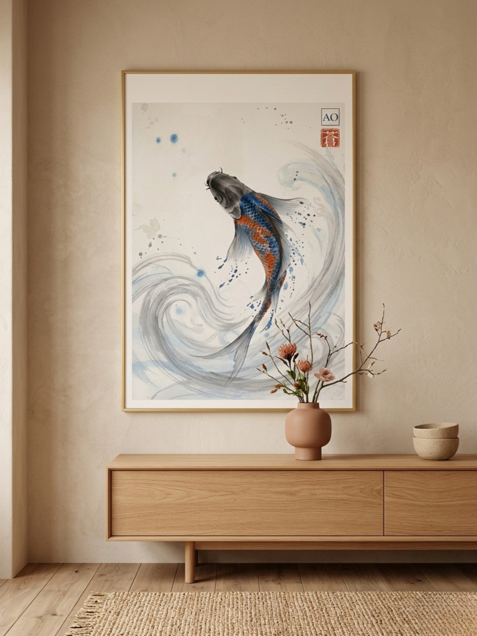 Japanese Ink Art Print | Celestial Koi No.03 | Framed Wall Art - AO Japan Blue product image (5)