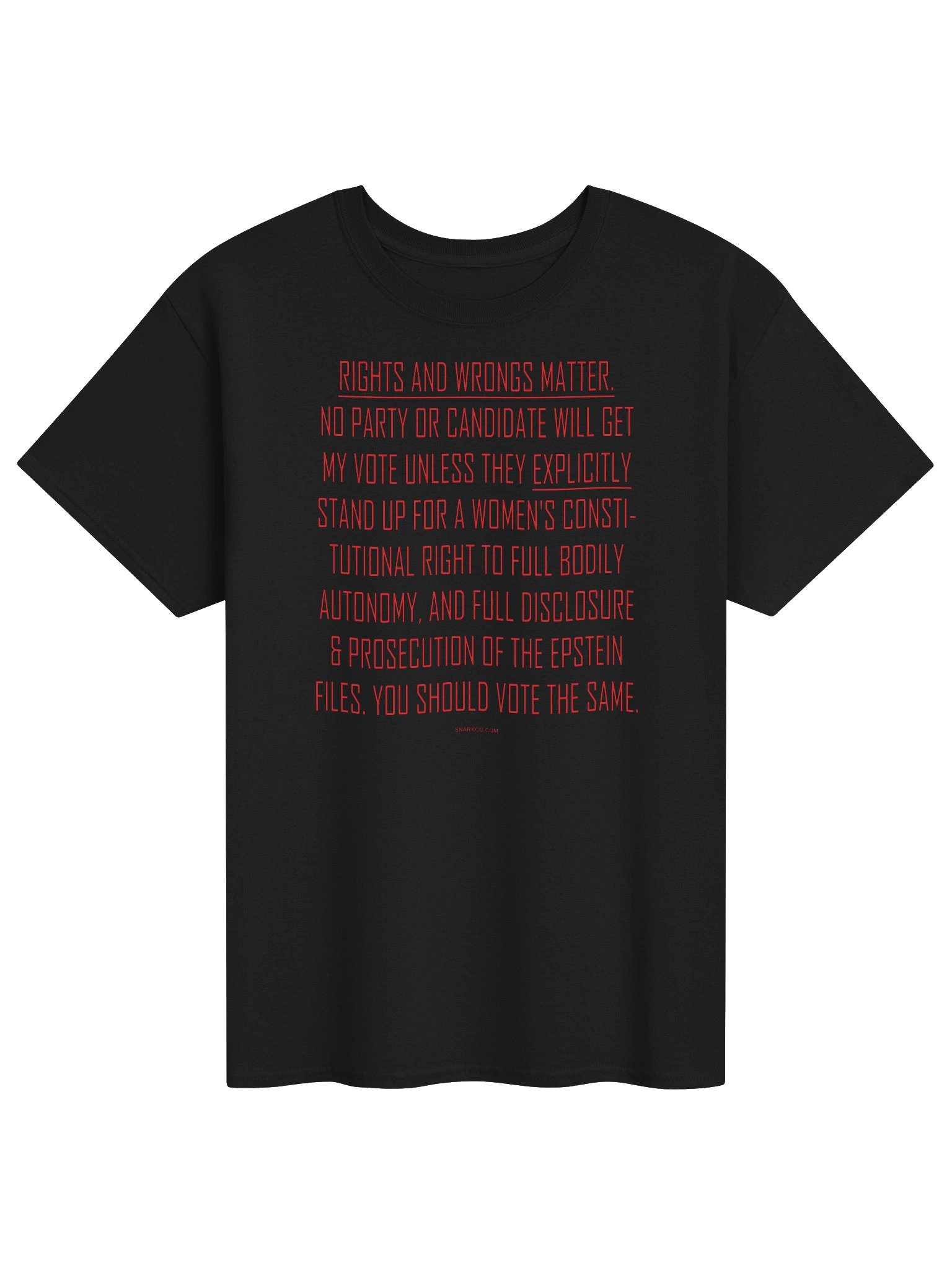 High quality Gildan tee says: "Rights and wrongs matter. No party or candidate will get my vote unless..." product image (1)