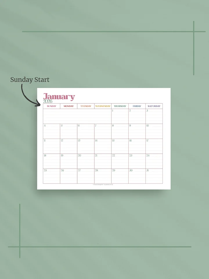 Summer Garden 2026 Calendar - Single Page per Month, Sunday Start, Letter Size product image (2)
