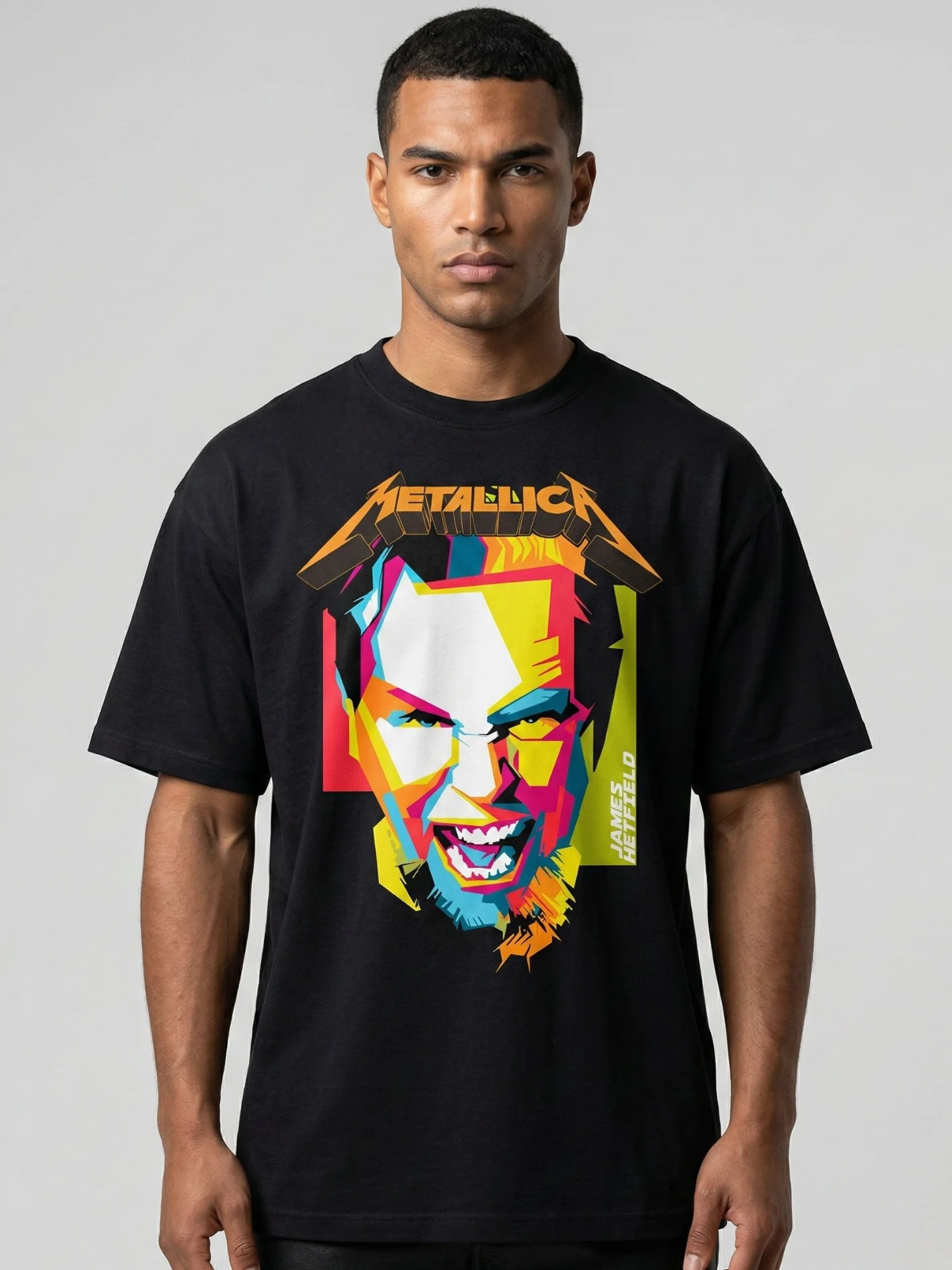 Metallica T-Shirt James Hetfield WPAP Pop Art Portrait | Colorful Heavy Metal Graphic Tee | Thrash Metal Streetwear Collector Shirt product image (1)