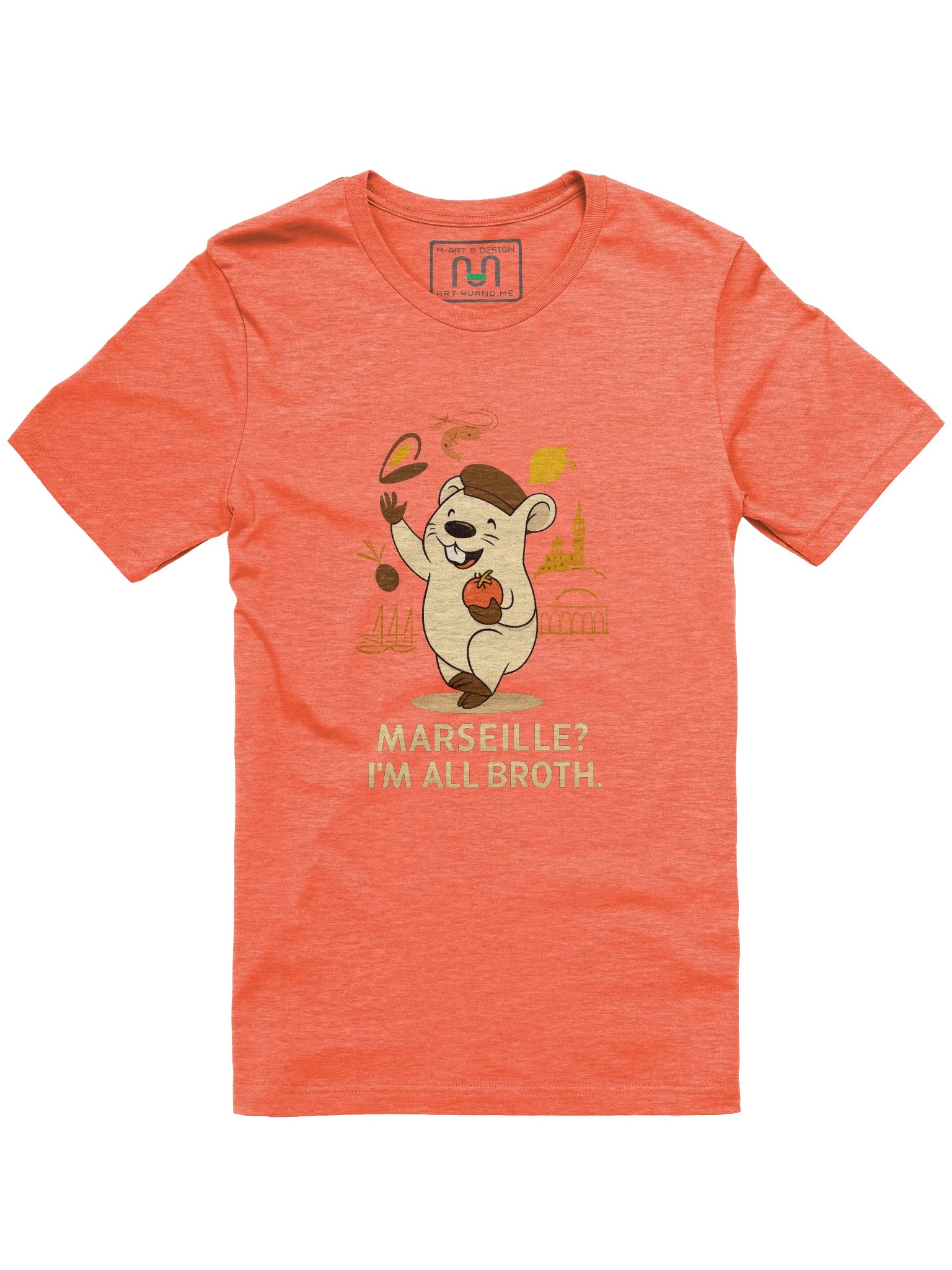 Funny Marseille Food Pun Shirt – Cute Beaver France Tee with Seafood Icons – “I’m All Broth” | art.4uand.me product image (1)