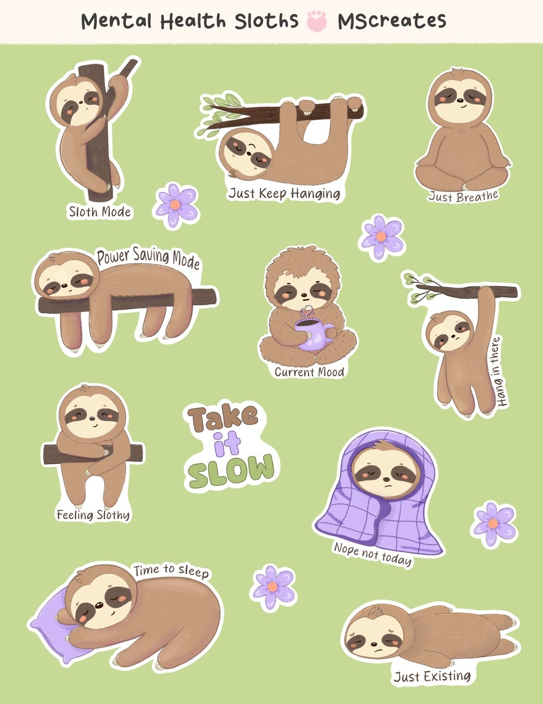Sloth Mental Health Sticker Sheet product image (1)