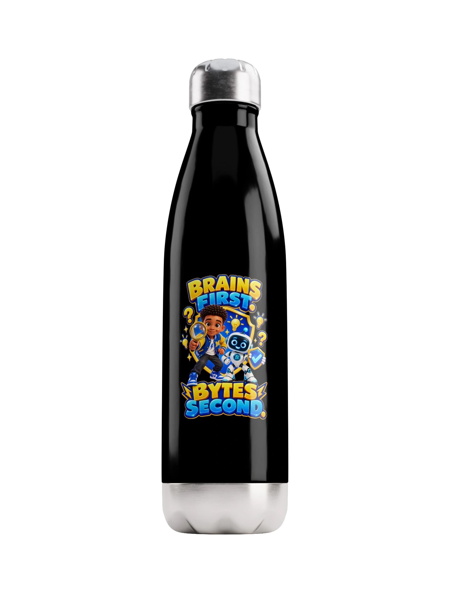 Brains First. Bytes Second. Stainless Steel Water Bottle | Marcus & Byte product image (1)