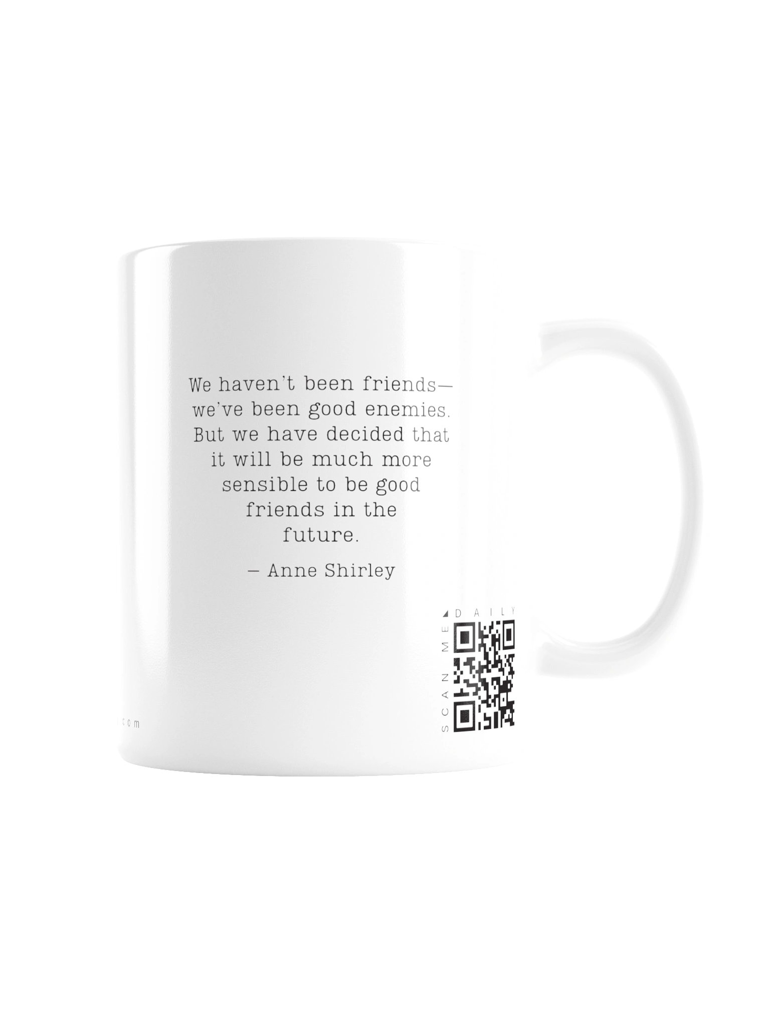 <i>Good Enemies</i> • QR Mug<br /> With 160 Daily Quotes<br /> <small>Quotes from beloved novel<br />Anne of Green Gables (1908)</small> product image (2)
