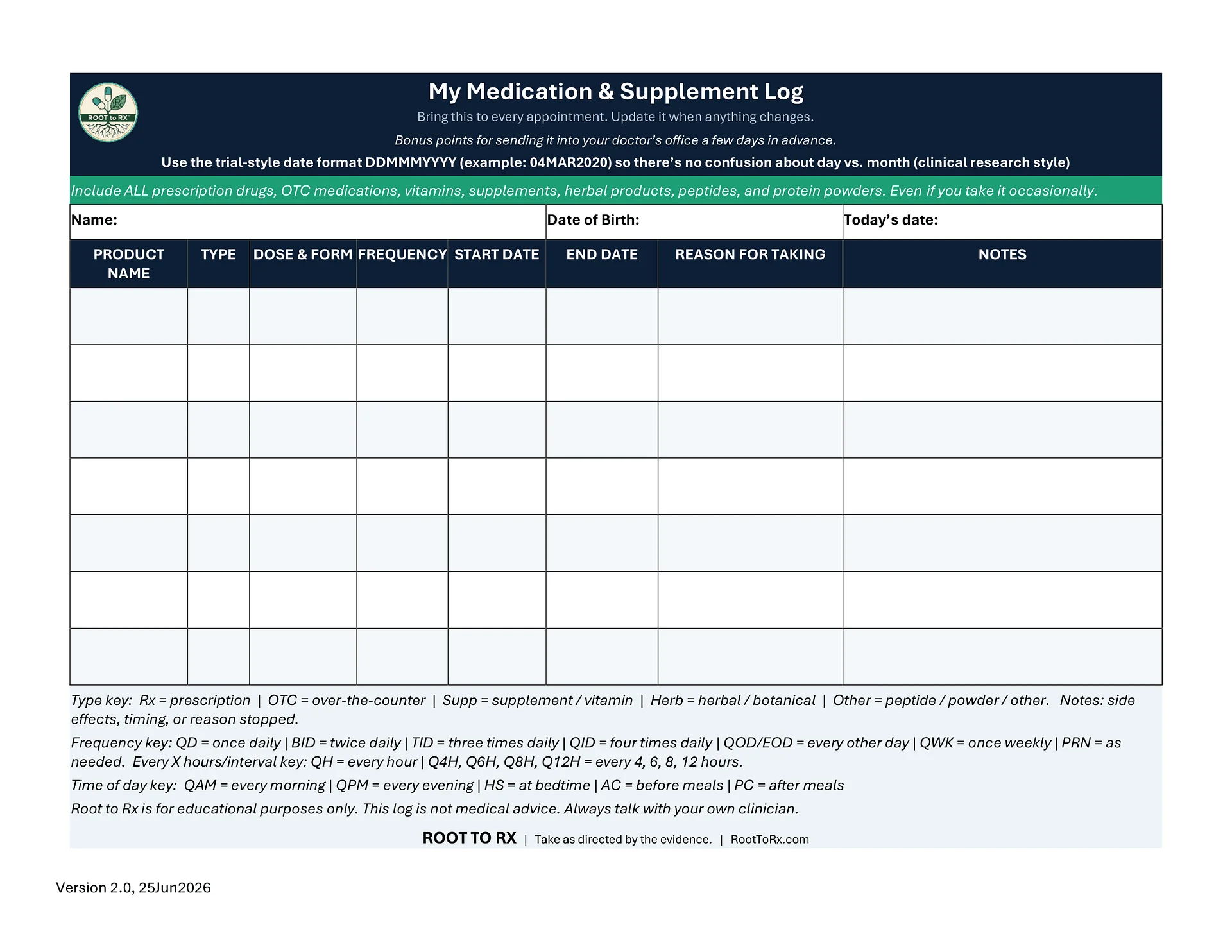 My Root to Rx Medication & Supplement Log product image (1)