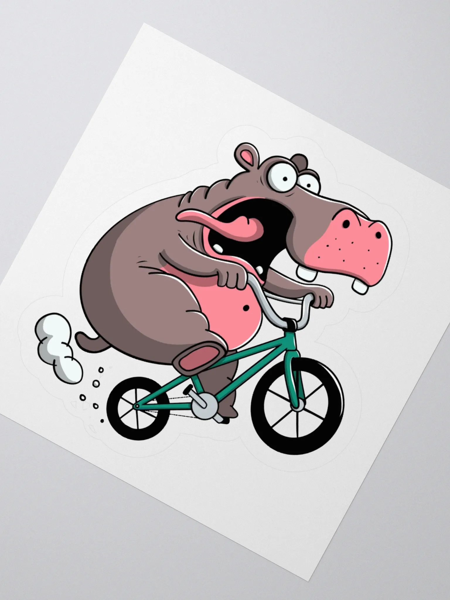 Hippo BMX Sticker – Funny Cartoon Hippo on Bike | Whimsical Animal Vinyl Sticker for Cyclists & BMX Riders product image (2)