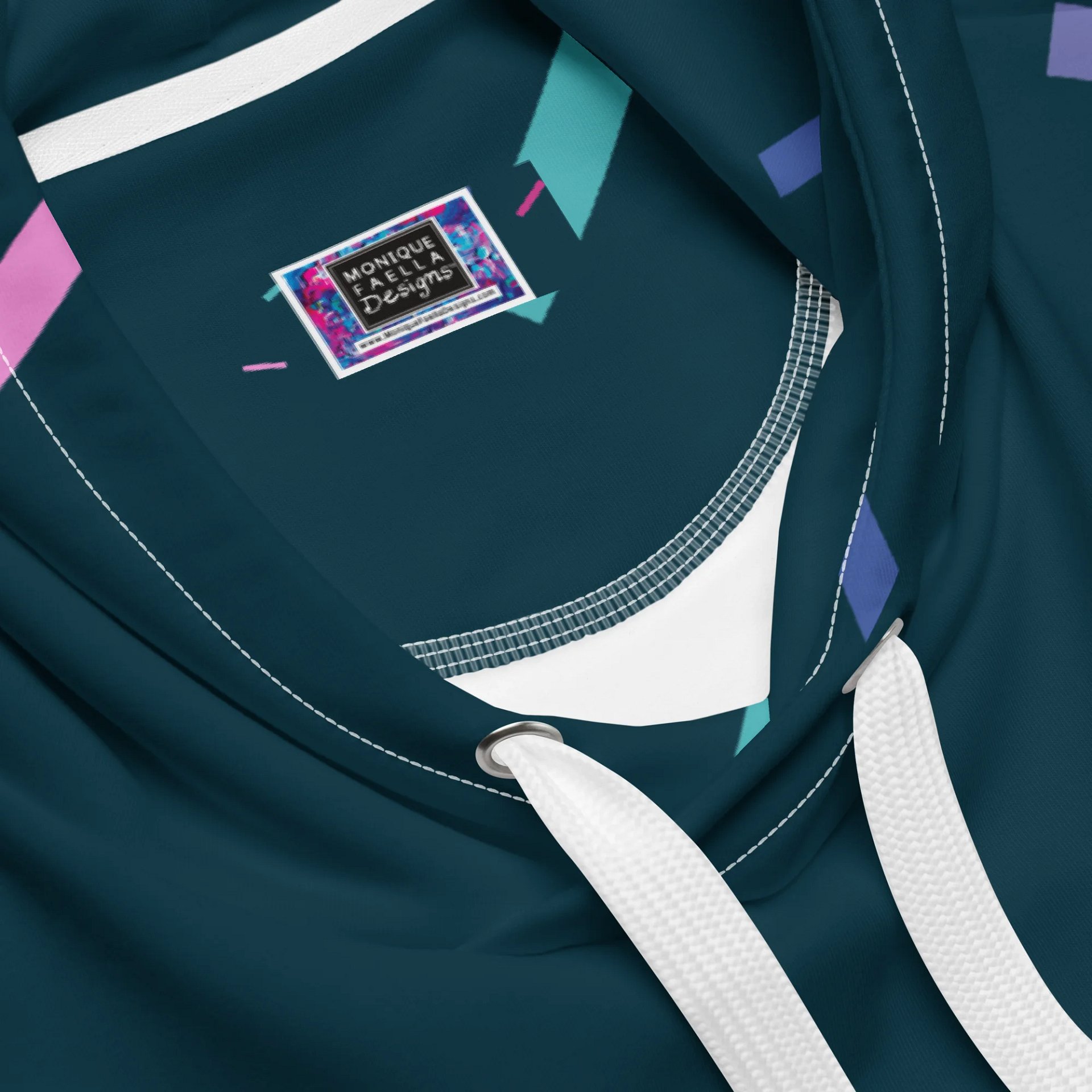 Mermaid Love | White on Dark Teal Confetti | Comfy All-Over Print Unisex Hooded Sweatshirt | Ocean-Inspired | Monique Faella Designs™ product image (4)