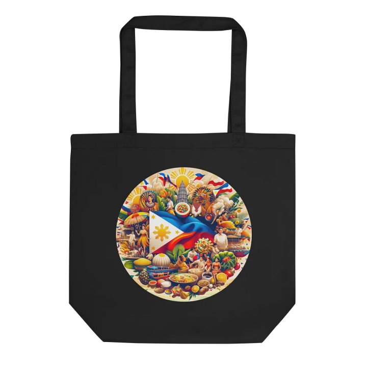 Filipino Heritage Market Tote: Vibrant Cultural Mosaic Bag Versatile Use (Double-Sided) Organic Black Tote Bag product image (2)