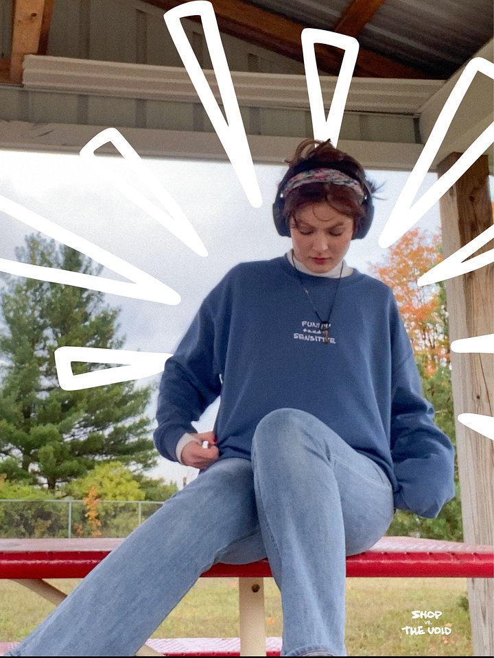 FUNNY *and* SENSITIVE (white design) embroidered crewneck product image (1)