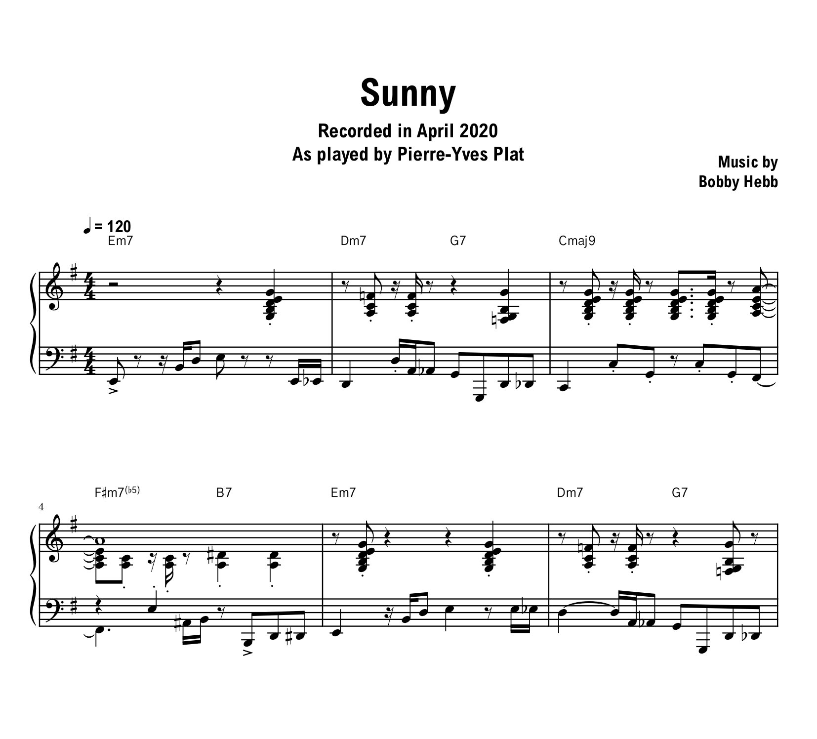 Pierre-Yves Plat - Sunny (2020) - Sheet music (PDF) product image (1)
