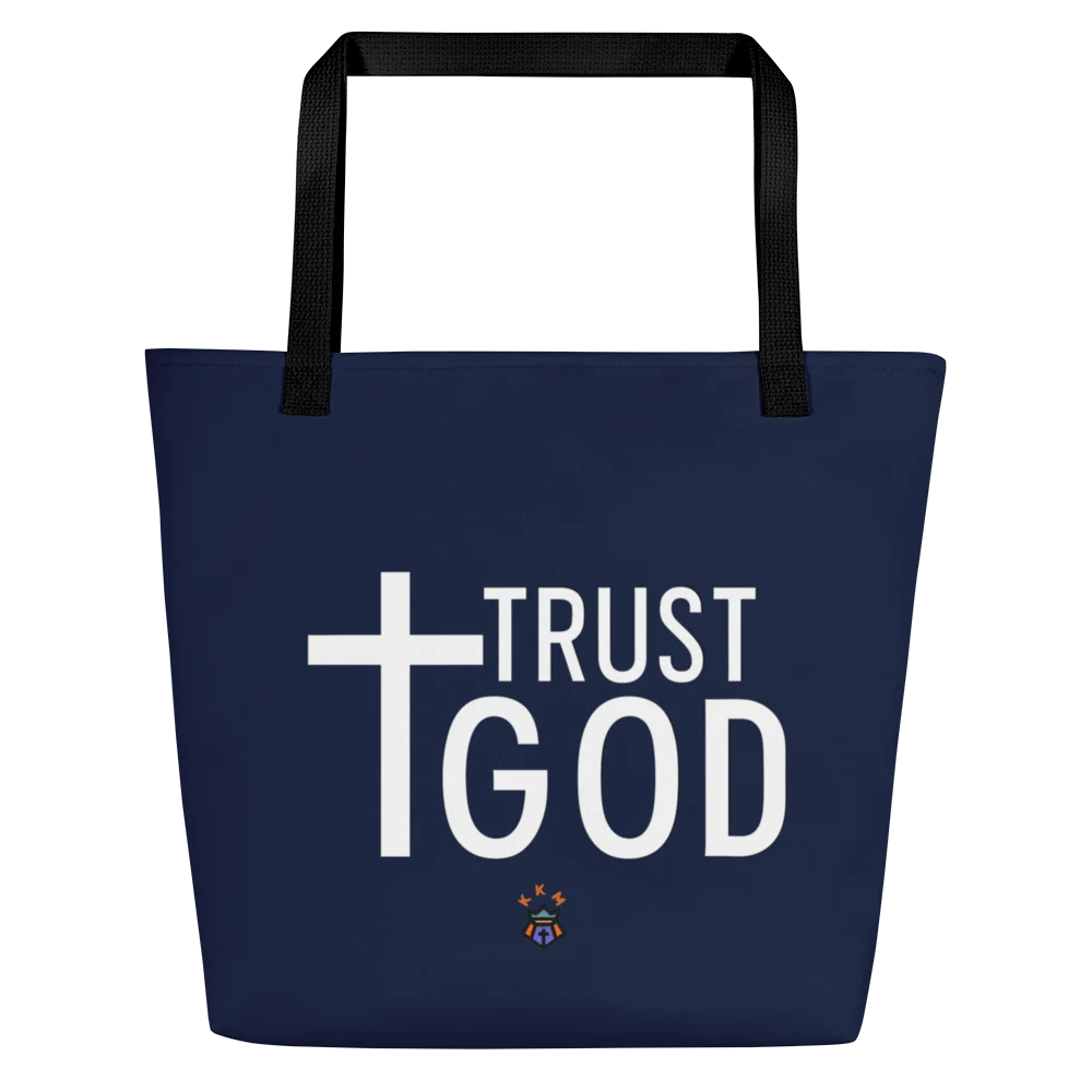 Trust God Tote Bag with Pocket - Blue product image (1)