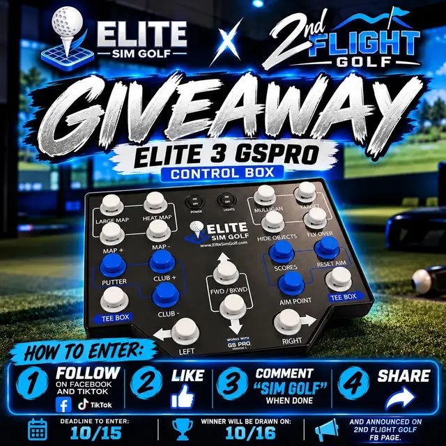 🚨⛳ GIVEAWAY TIME! ⛳🚨 2nd Flight Golf 🤝 Elite Sim Golf are teaming up to give away an ELITE 3 GSPro Wireless Control Box! 🔥 HOW TO ENTER: ✅ Follow us on Facebook & TikTok 👍 LIKE this post 💬 COMMENT “SIM GOLF” 🔄 SHARE this post! 📅 Deadline: October 15 🏆 Winner Drawn: October 16 📢 Winner announced right here on the 2nd Flight Golf Facebook page! Community First. Golf Always. 🤙🏻⛳ #2ndFlightGolf #EliteSimGolf #Giveaway #GSPro #SimGolf