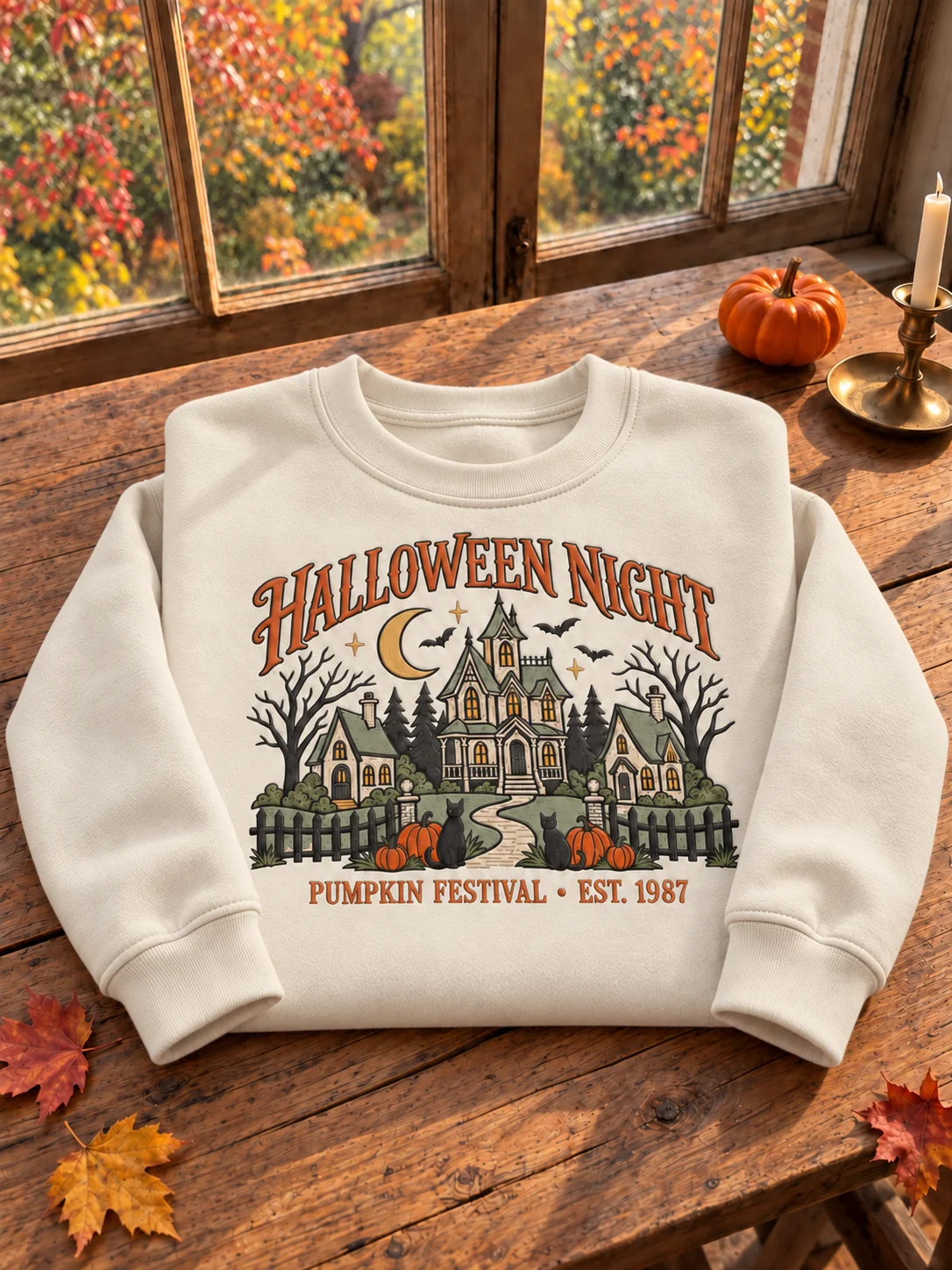 Vintage Halloween Sweatshirt | Pumpkin Festival Haunted House Crewneck product image (1)