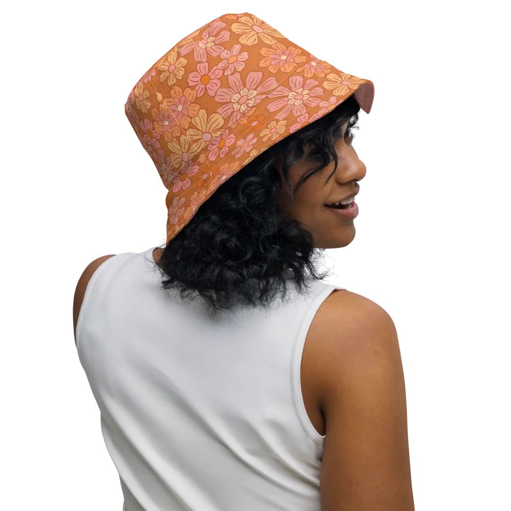 Retro Flowers Coral Reversible Bucket Hat product image (3)