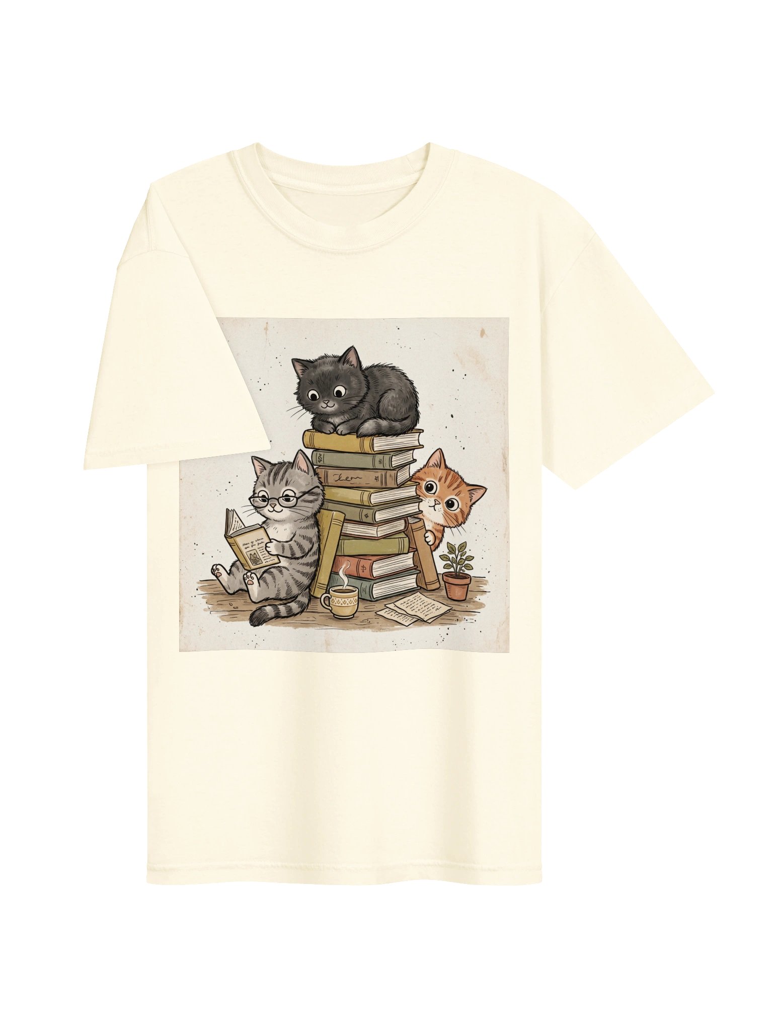 Cute Cat Reading Book T-Shirt | Vintage Book Lover & Cat Lover Shirt product image (3)