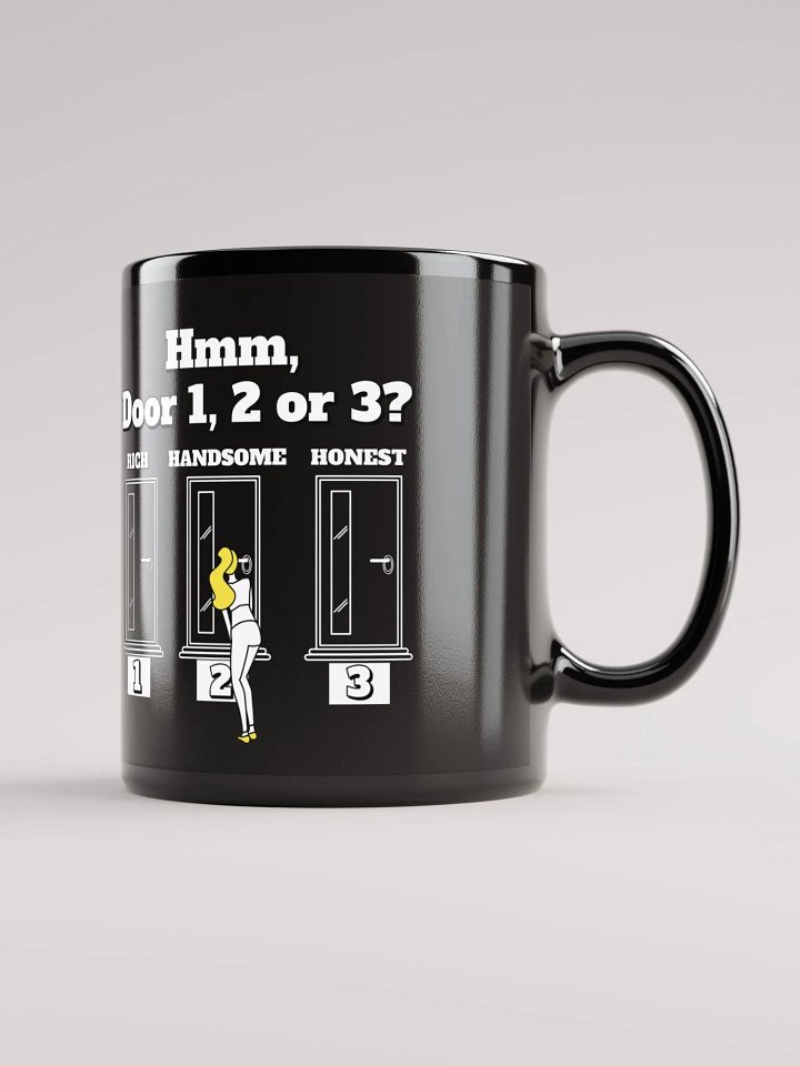 Hmm, Door 1, 2, 3? Funny Humorous Black Mug product image (2)